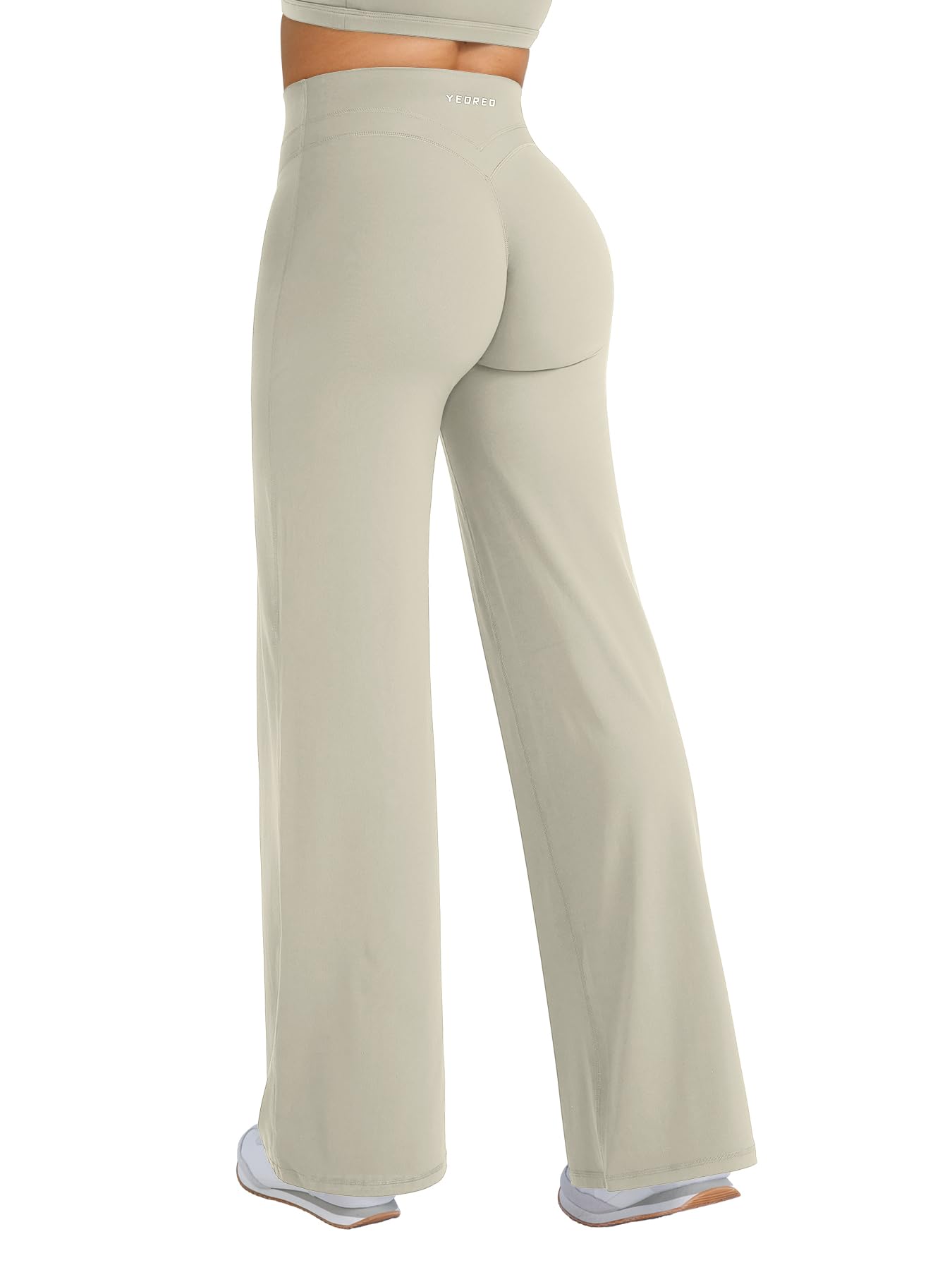 YEOREO Straight Leg Workout Leggings Hidden Scrunch High Waist Gym Pants No Front Seam Wide Leg Yoga Pants