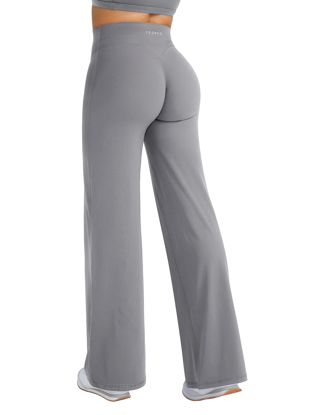 YEOREO Straight Leg Workout Leggings Hidden Scrunch High Waist Gym Pants No Front Seam Wide Leg Yoga Pants