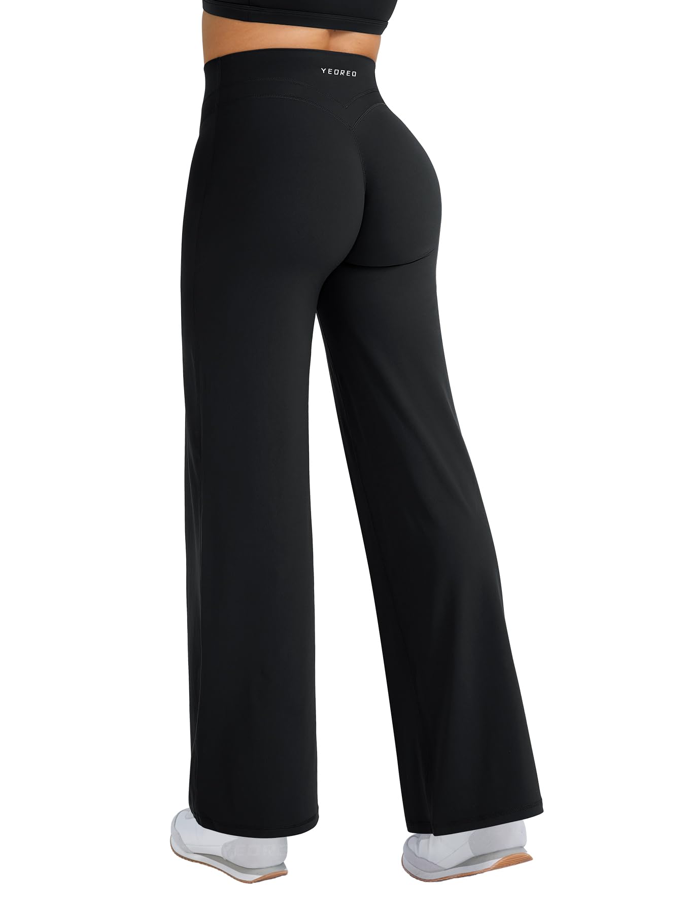 YEOREO Straight Leg Workout Leggings Hidden Scrunch High Waist Gym Pants No Front Seam Wide Leg Yoga Pants