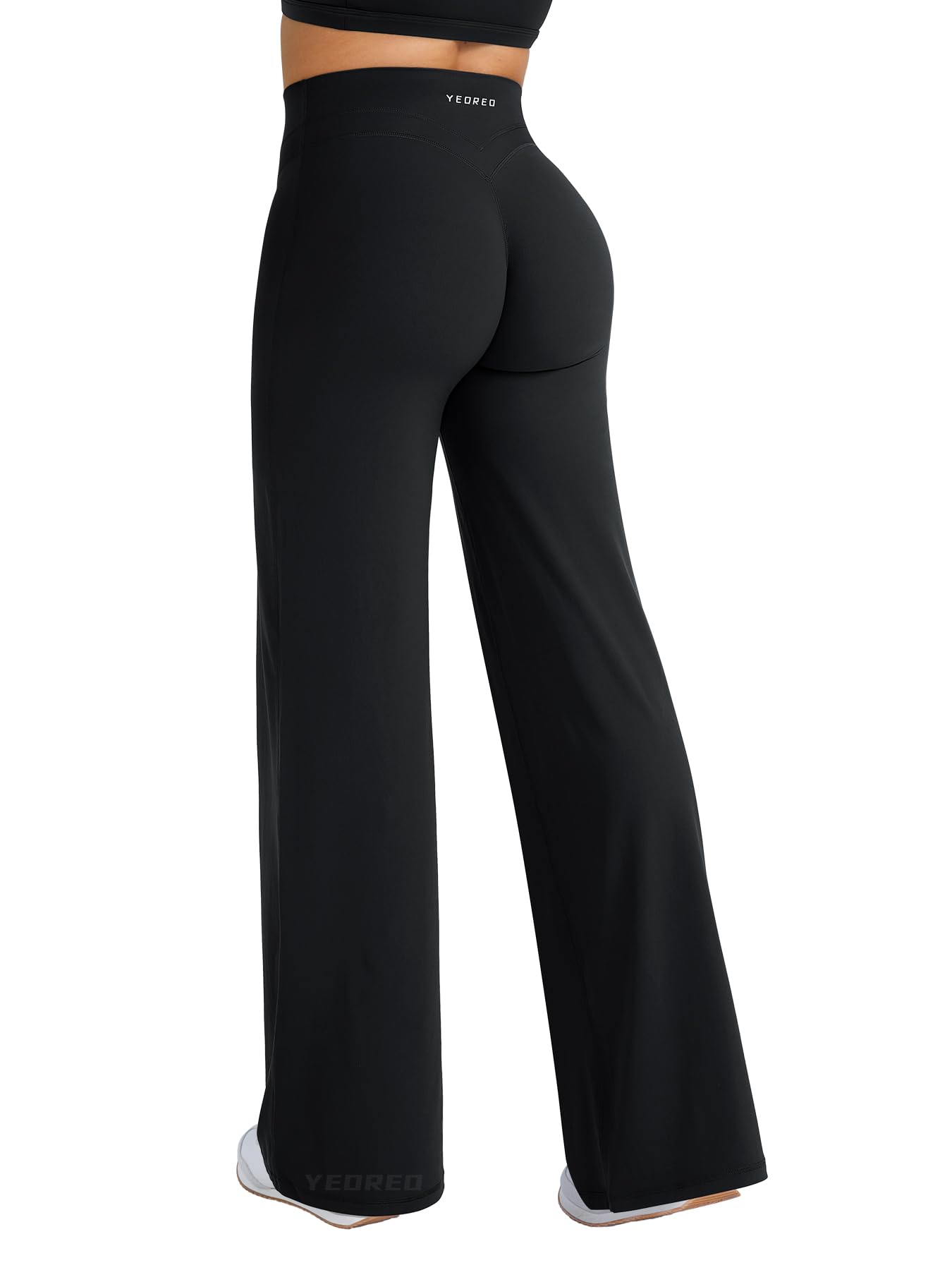 YEOREO Straight Leg Workout Leggings Hidden Scrunch High Waist Gym Pants No Front Seam Wide Leg Yoga Pants
