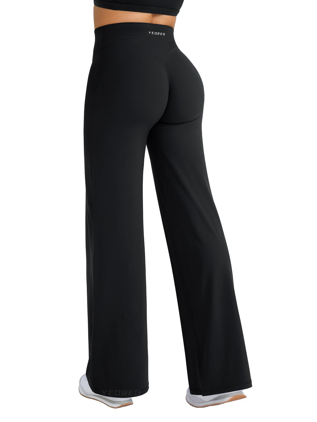 YEOREO Straight Leg Workout Leggings Hidden Scrunch High Waist Gym Pants No Front Seam Wide Leg Yoga Pants