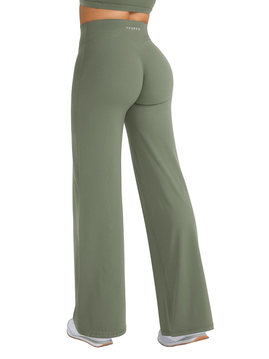YEOREO Straight Leg Workout Leggings Hidden Scrunch High Waist Gym Pants No Front Seam Wide Leg Yoga Pants