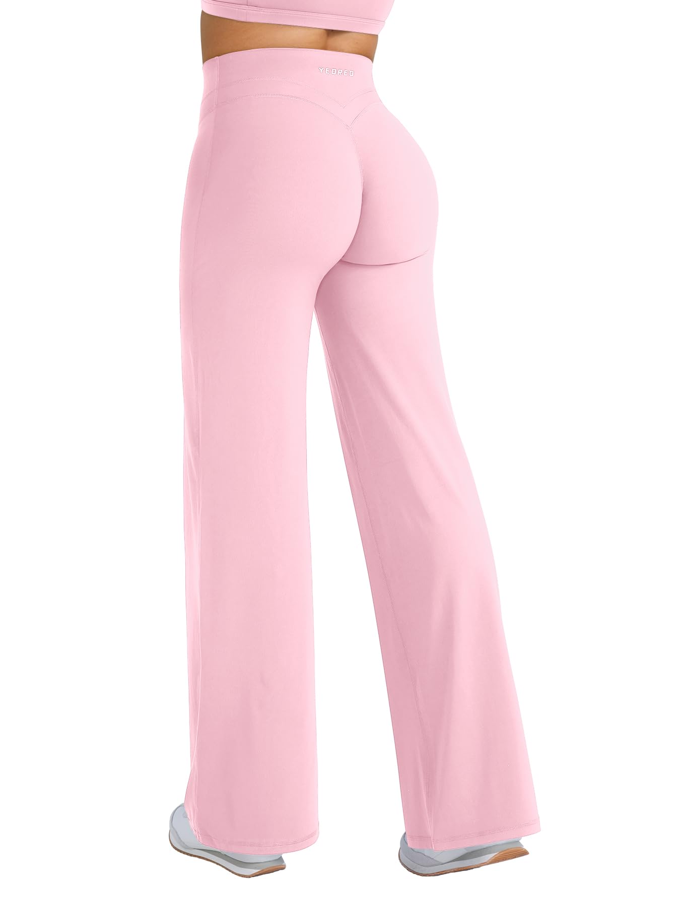 YEOREO Straight Leg Workout Leggings Hidden Scrunch High Waist Gym Pants No Front Seam Wide Leg Yoga Pants