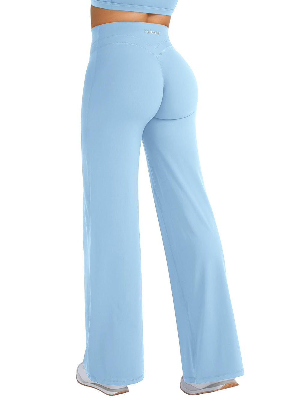 YEOREO Straight Leg Workout Leggings Hidden Scrunch High Waist Gym Pants No Front Seam Wide Leg Yoga Pants