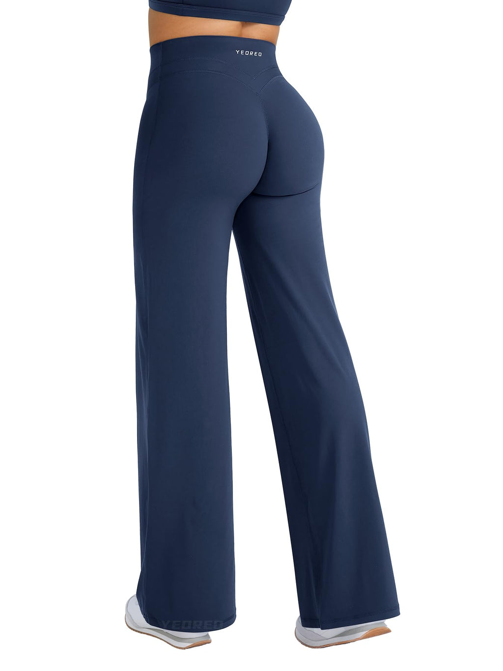 YEOREO Straight Leg Workout Leggings Hidden Scrunch High Waist Gym Pants No Front Seam Wide Leg Yoga Pants