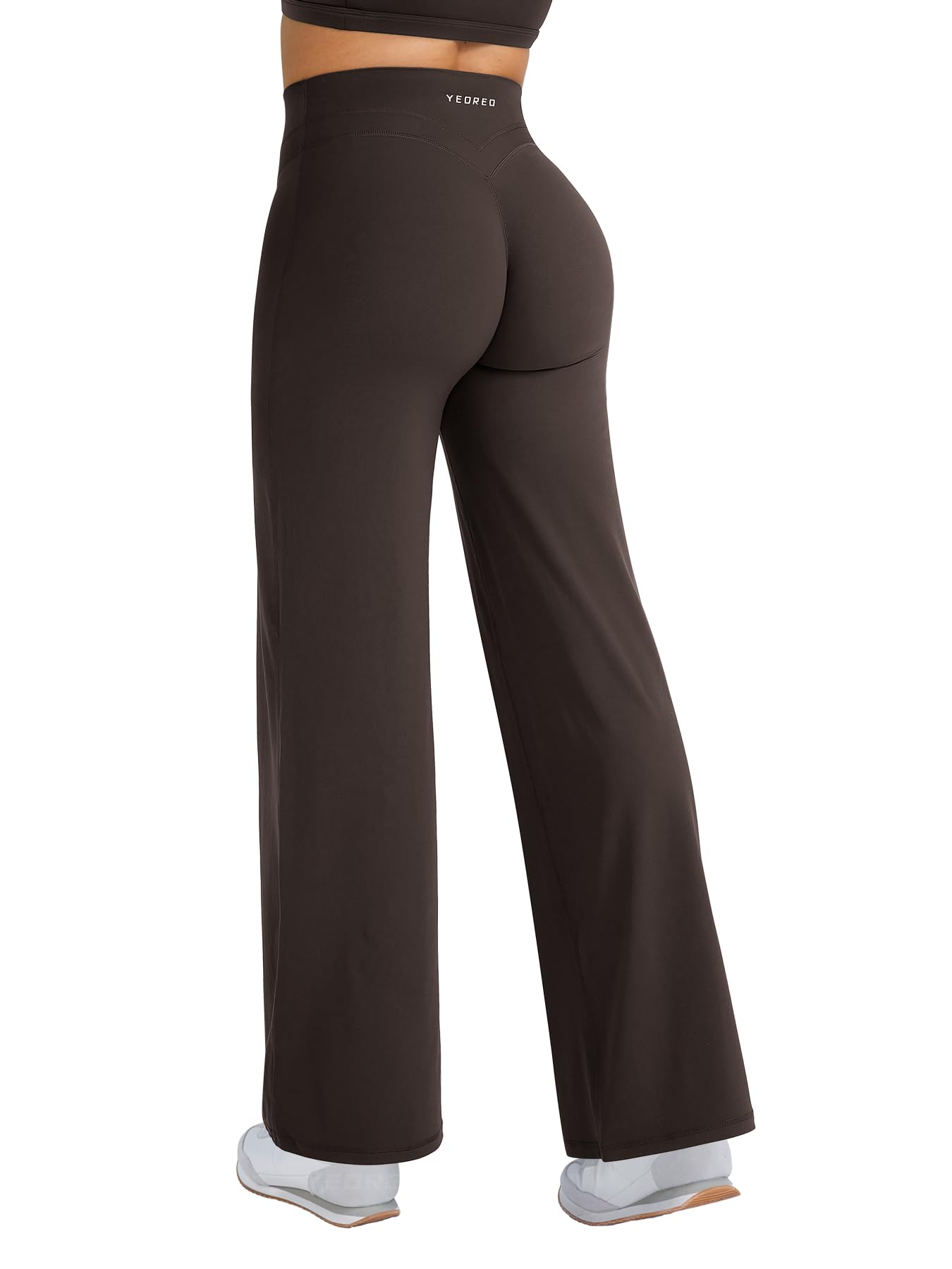 YEOREO Straight Leg Workout Leggings Hidden Scrunch High Waist Gym Pants No Front Seam Wide Leg Yoga Pants
