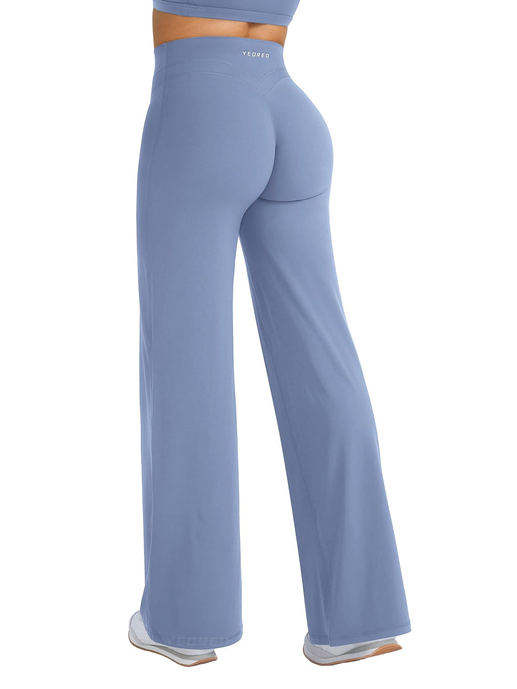 YEOREO Straight Leg Workout Leggings Hidden Scrunch High Waist Gym Pants No Front Seam Wide Leg Yoga Pants