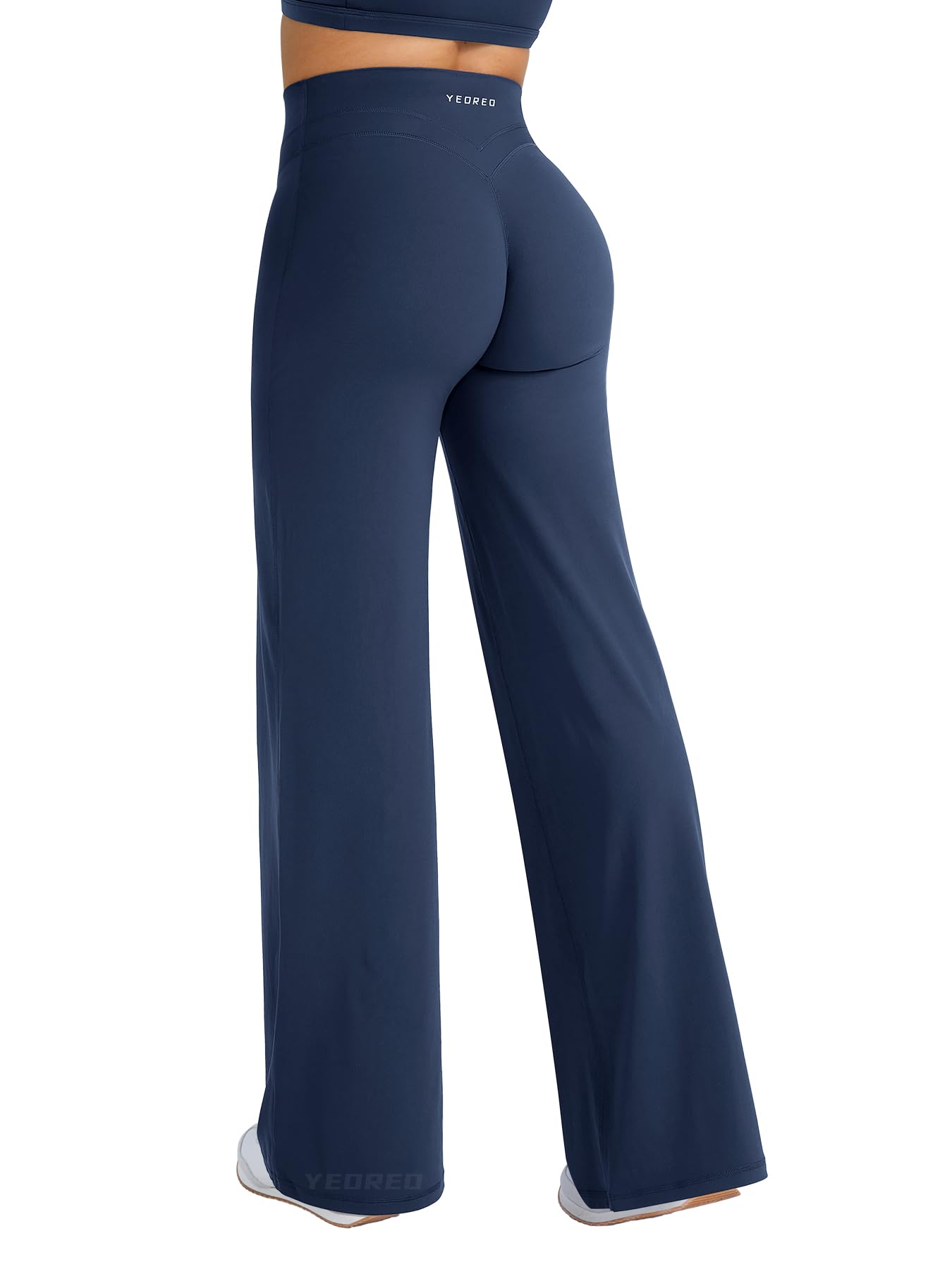 YEOREO Straight Leg Workout Leggings Hidden Scrunch High Waist Gym Pants No Front Seam Wide Leg Yoga Pants