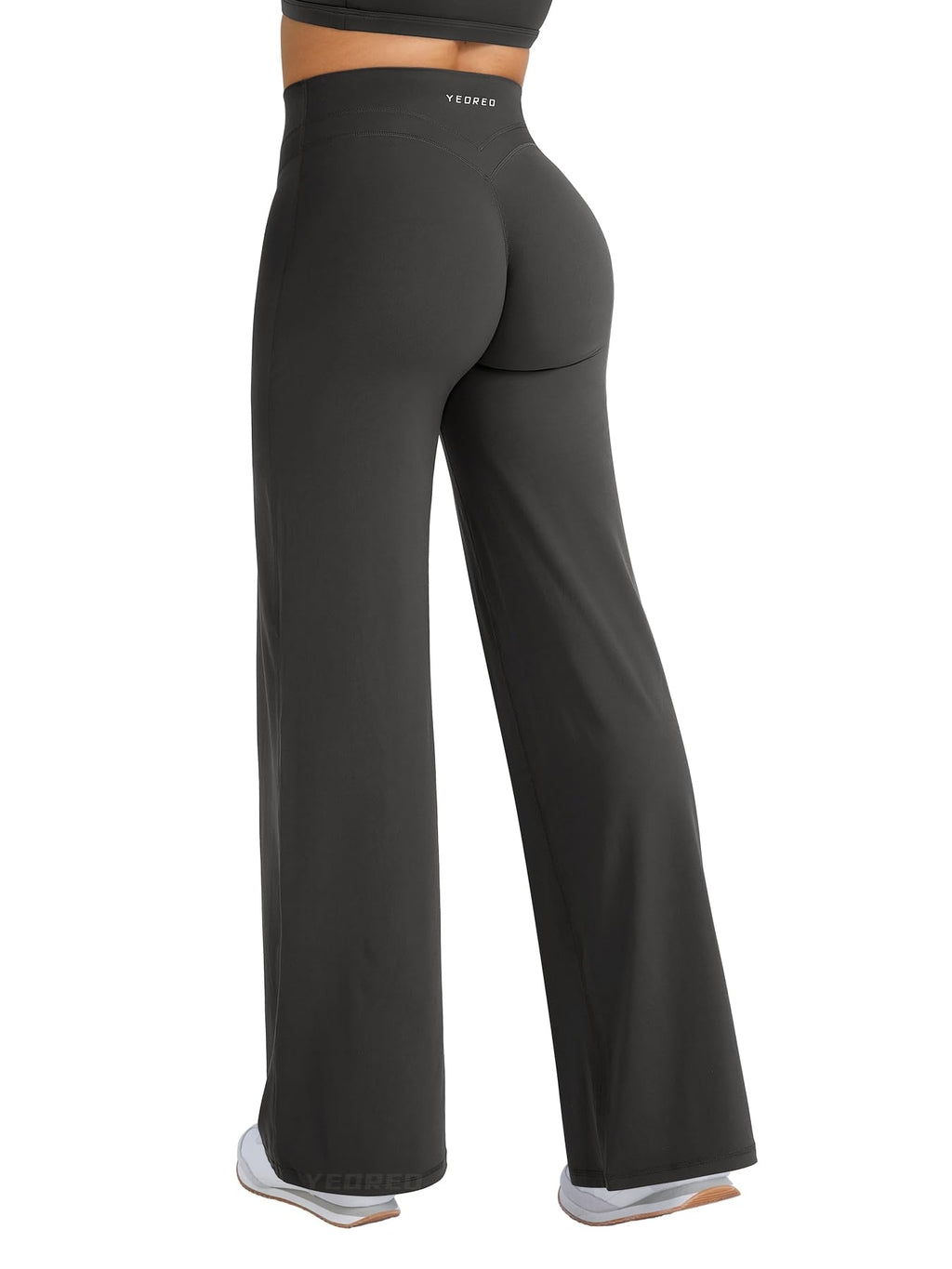 YEOREO Straight Leg Workout Leggings Hidden Scrunch High Waist Gym Pants No Front Seam Wide Leg Yoga Pants