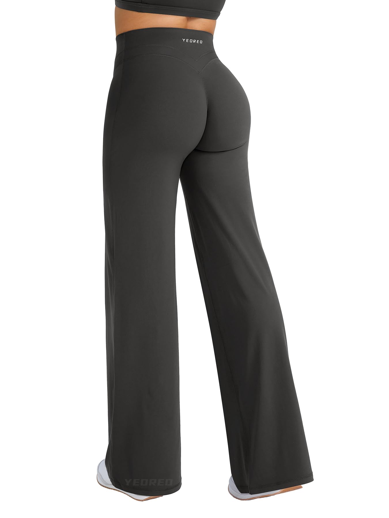 YEOREO Straight Leg Workout Leggings Hidden Scrunch High Waist Gym Pants No Front Seam Wide Leg Yoga Pants