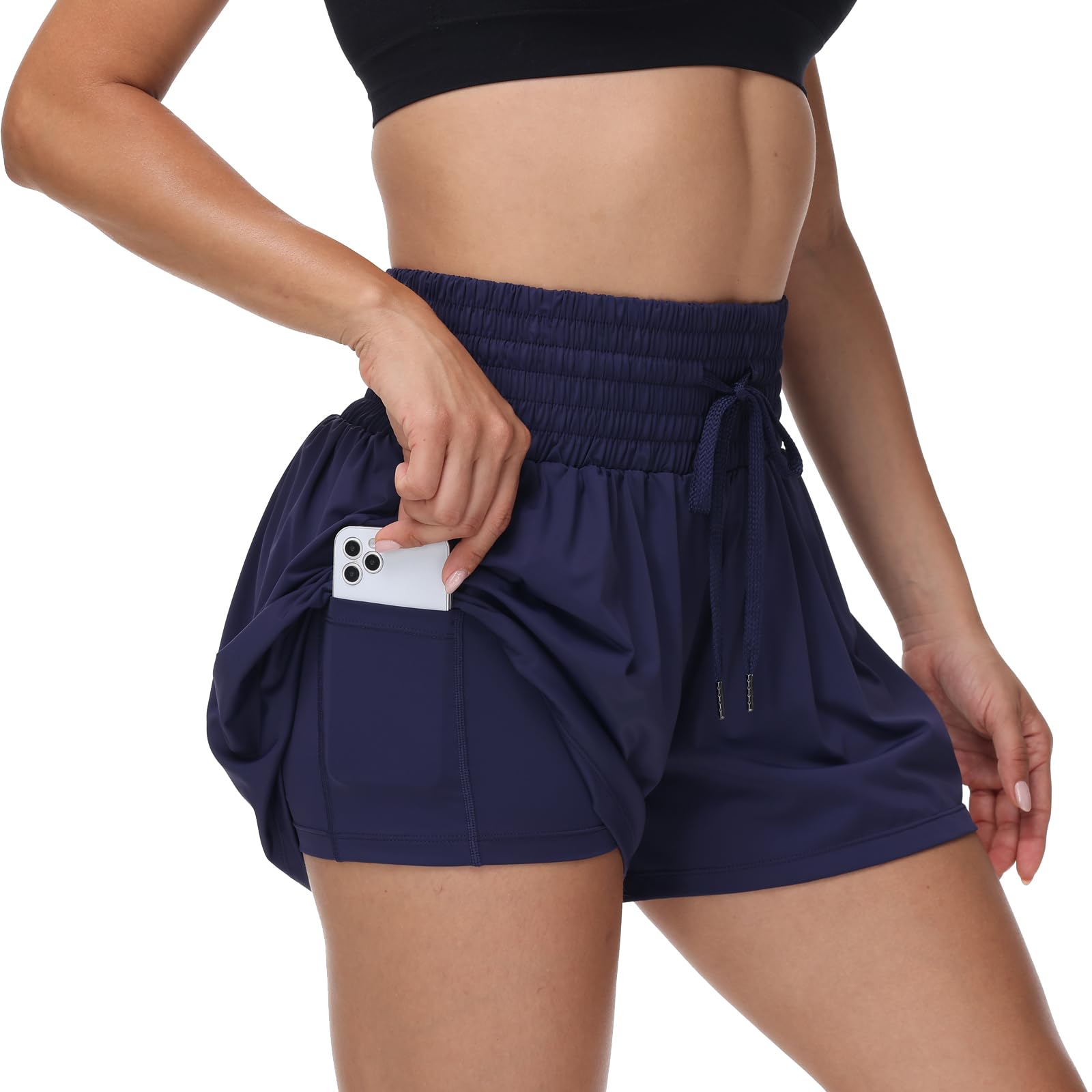 Blaosn Flowy Athletic Shorts for Women Gym Workout Running Short Pants High Waist Skort with Pocket Casual Summer Clothes