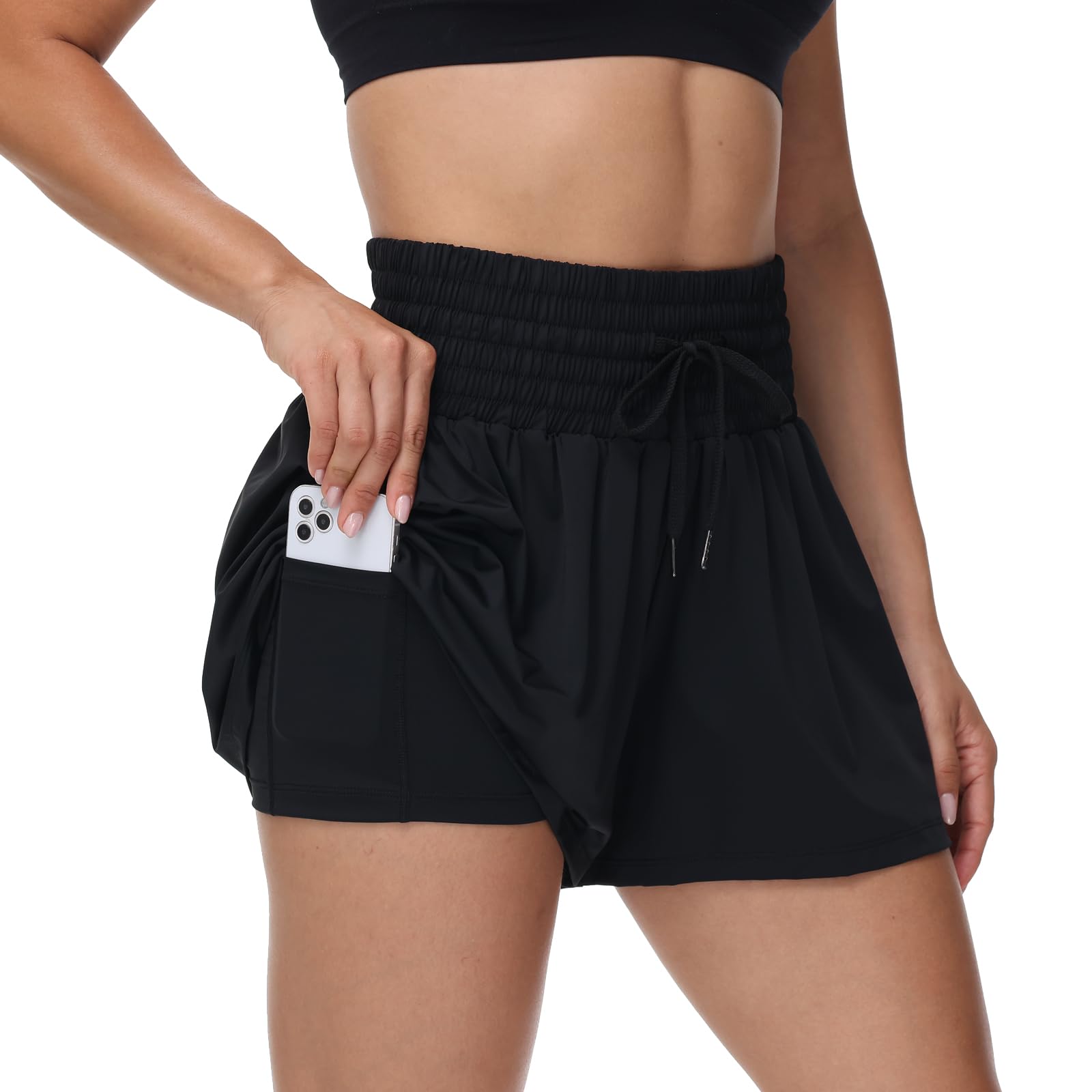Blaosn Flowy Athletic Shorts for Women Gym Workout Running Short Pants High Waist Skort with Pocket Casual Summer Clothes