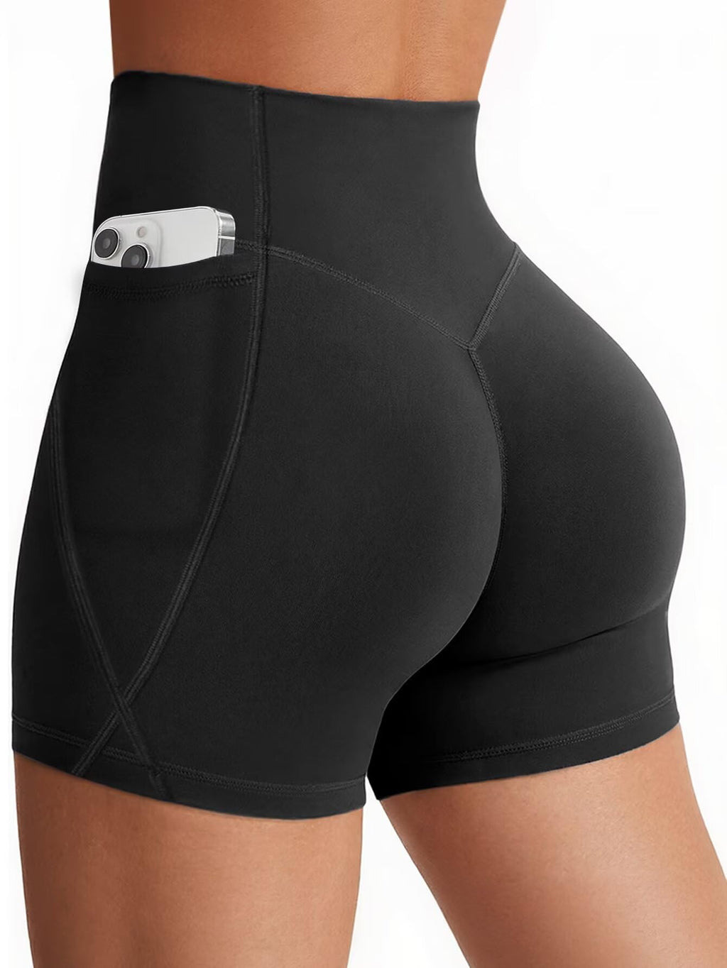 Flamingals Biker Shorts with Pockets for Women High Waisted Tummy Control Hidden Scrunch 4.5" Gym Workout Running Yoga Shorts