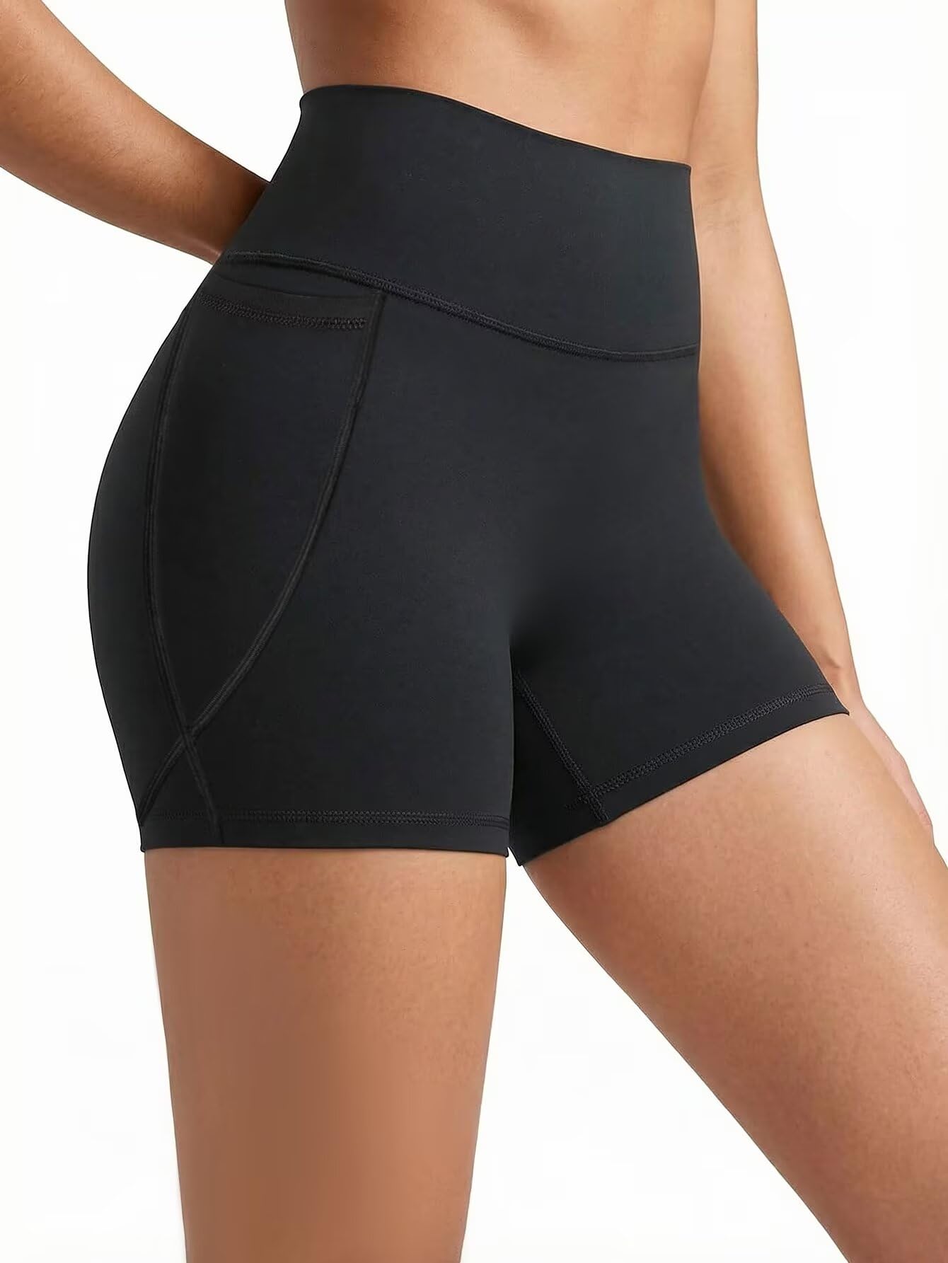 Flamingals Biker Shorts with Pockets for Women High Waisted Tummy Control Hidden Scrunch 4.5" Gym Workout Running Yoga Shorts