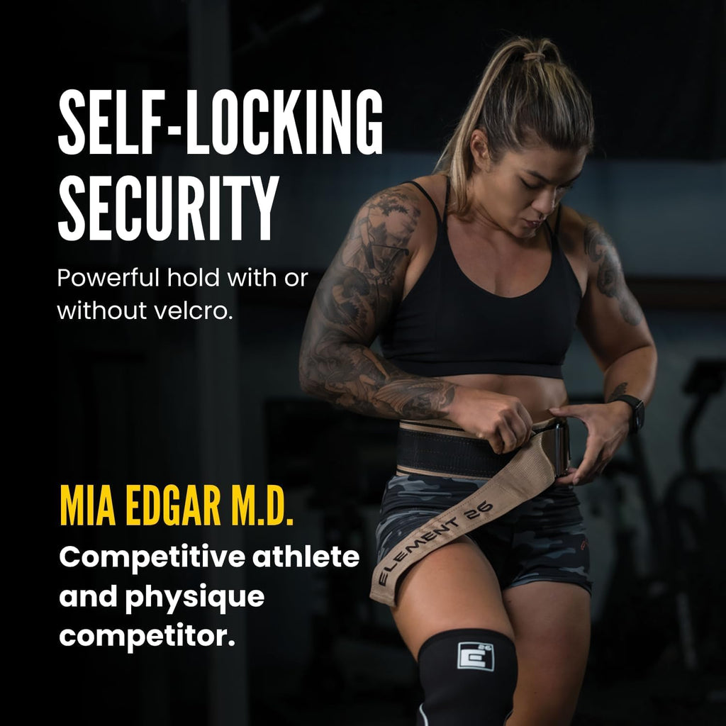 Element 26 Self-Locking Weight Lifting Belt - 4-Inch Nylon Support for Men and Women - Squat and Deadlift - Gym Training