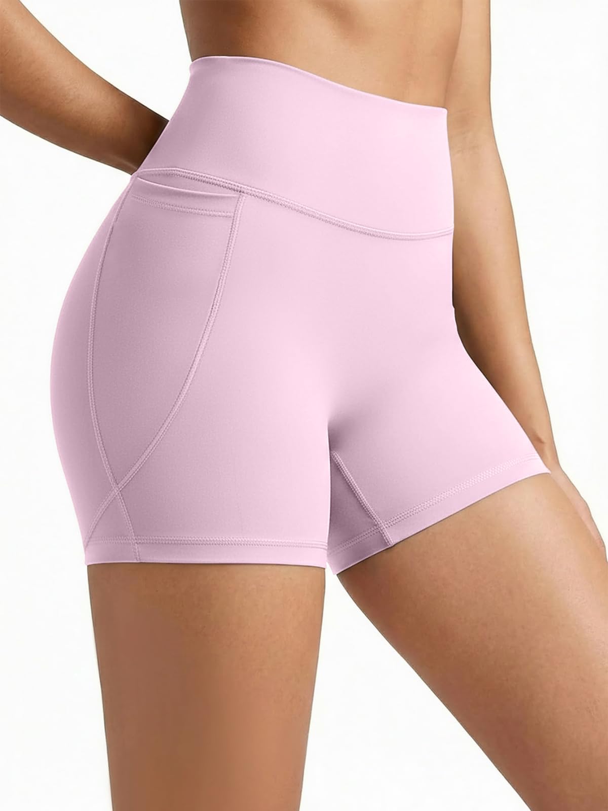 Flamingals Biker Shorts with Pockets for Women High Waisted Tummy Control Hidden Scrunch 4.5" Gym Workout Running Yoga Shorts