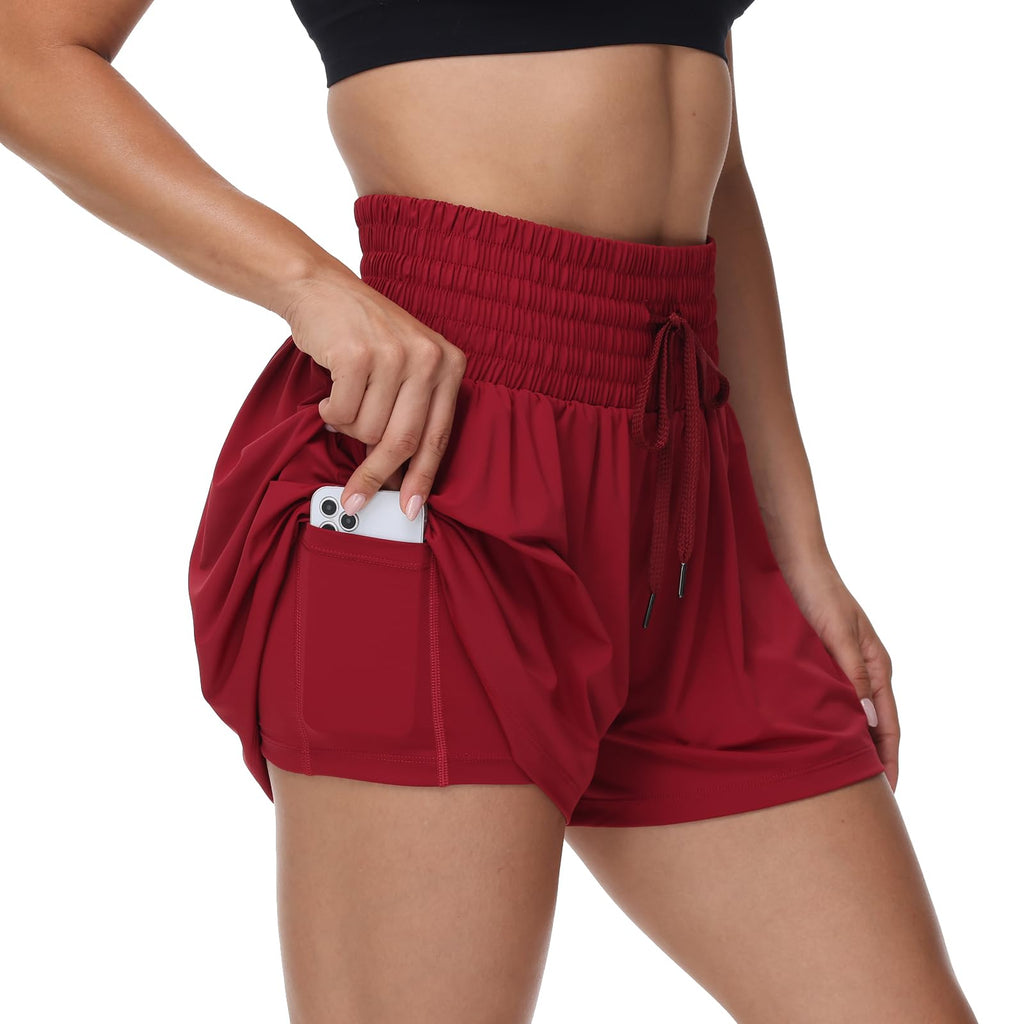 Blaosn Flowy Athletic Shorts for Women Gym Workout Running Short Pants High Waist Skort with Pocket Casual Summer Clothes