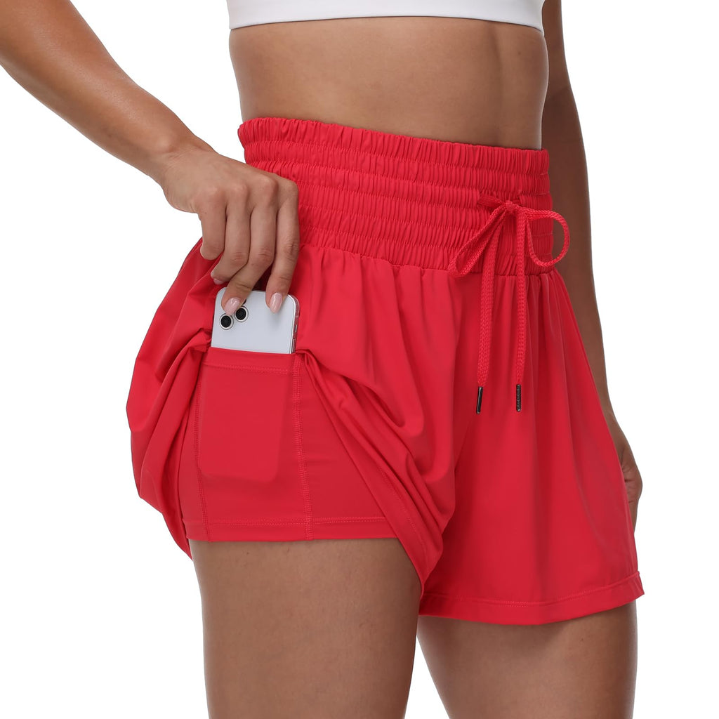 Blaosn Flowy Athletic Shorts for Women Gym Workout Running Short Pants High Waist Skort with Pocket Casual Summer Clothes