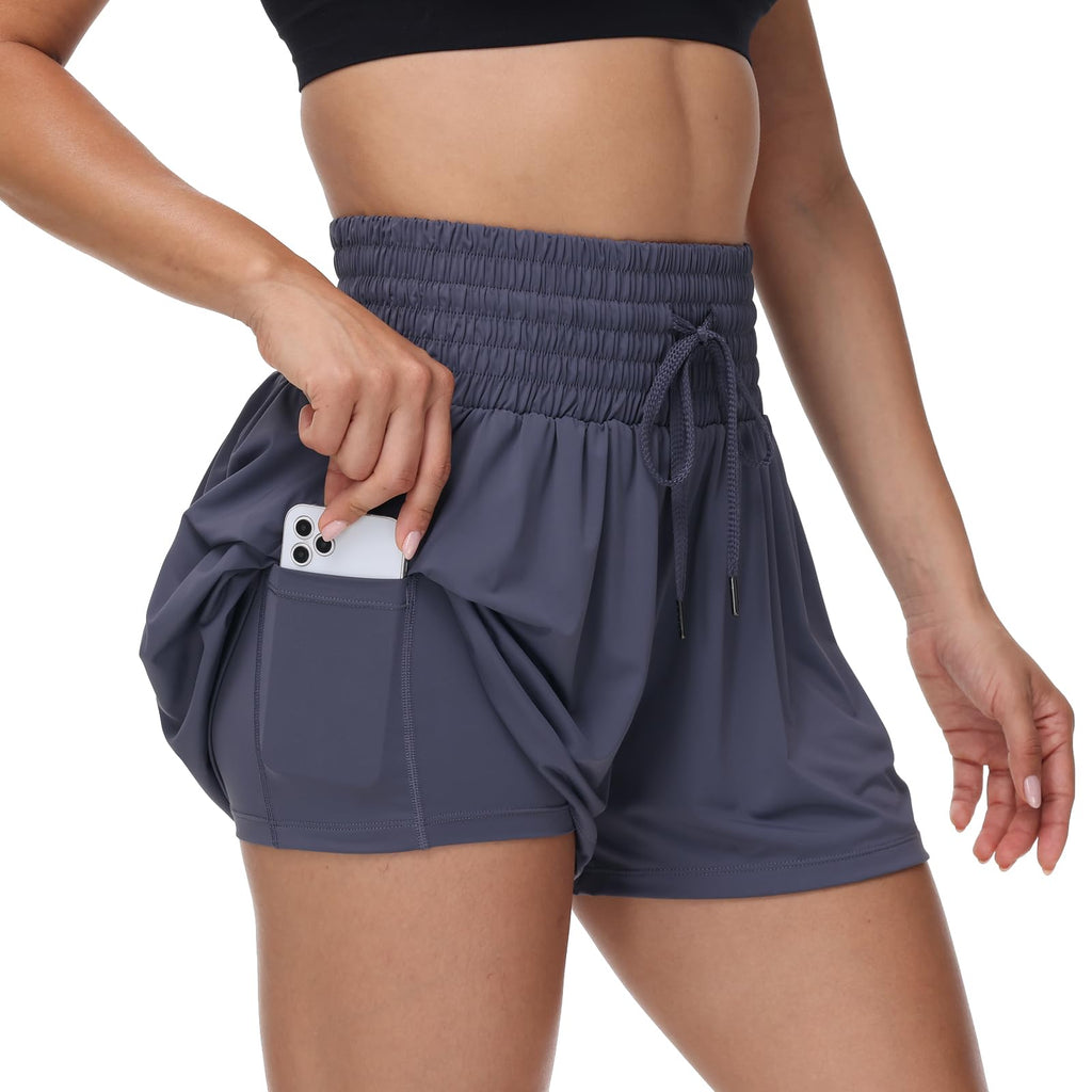 Blaosn Flowy Athletic Shorts for Women Gym Workout Running Short Pants High Waist Skort with Pocket Casual Summer Clothes