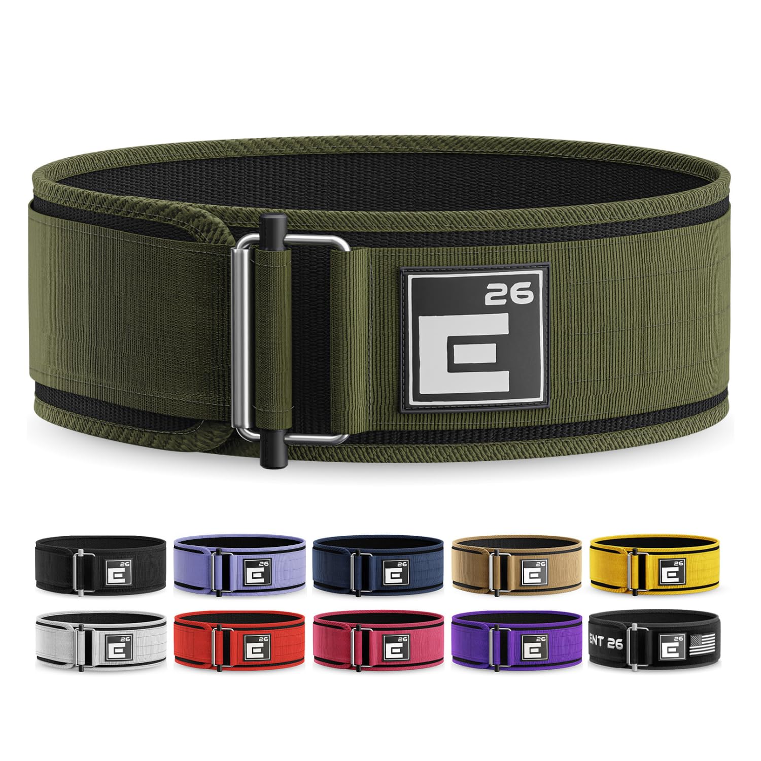 Element 26 Self-Locking Weight Lifting Belt - 4-Inch Nylon Support for Men and Women - Squat and Deadlift - Gym Training