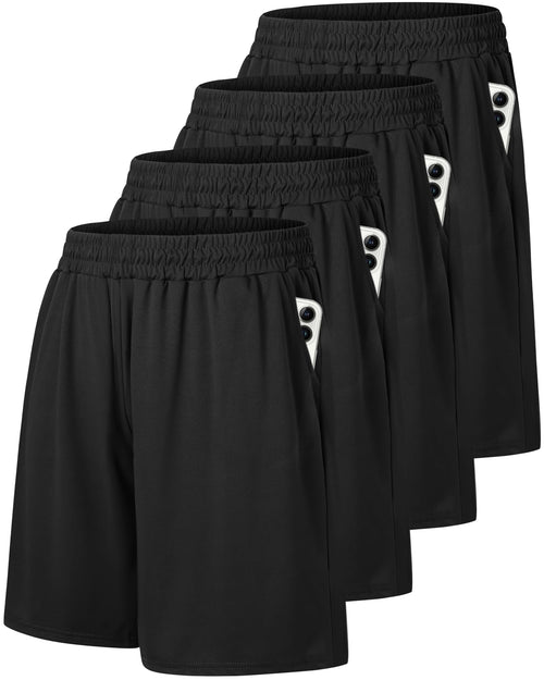 4 Pack Gym Mens Shorts - Basketball Athletic Shorts with Pockets Fitness Clothing Black Workout Quick Dry Shorts