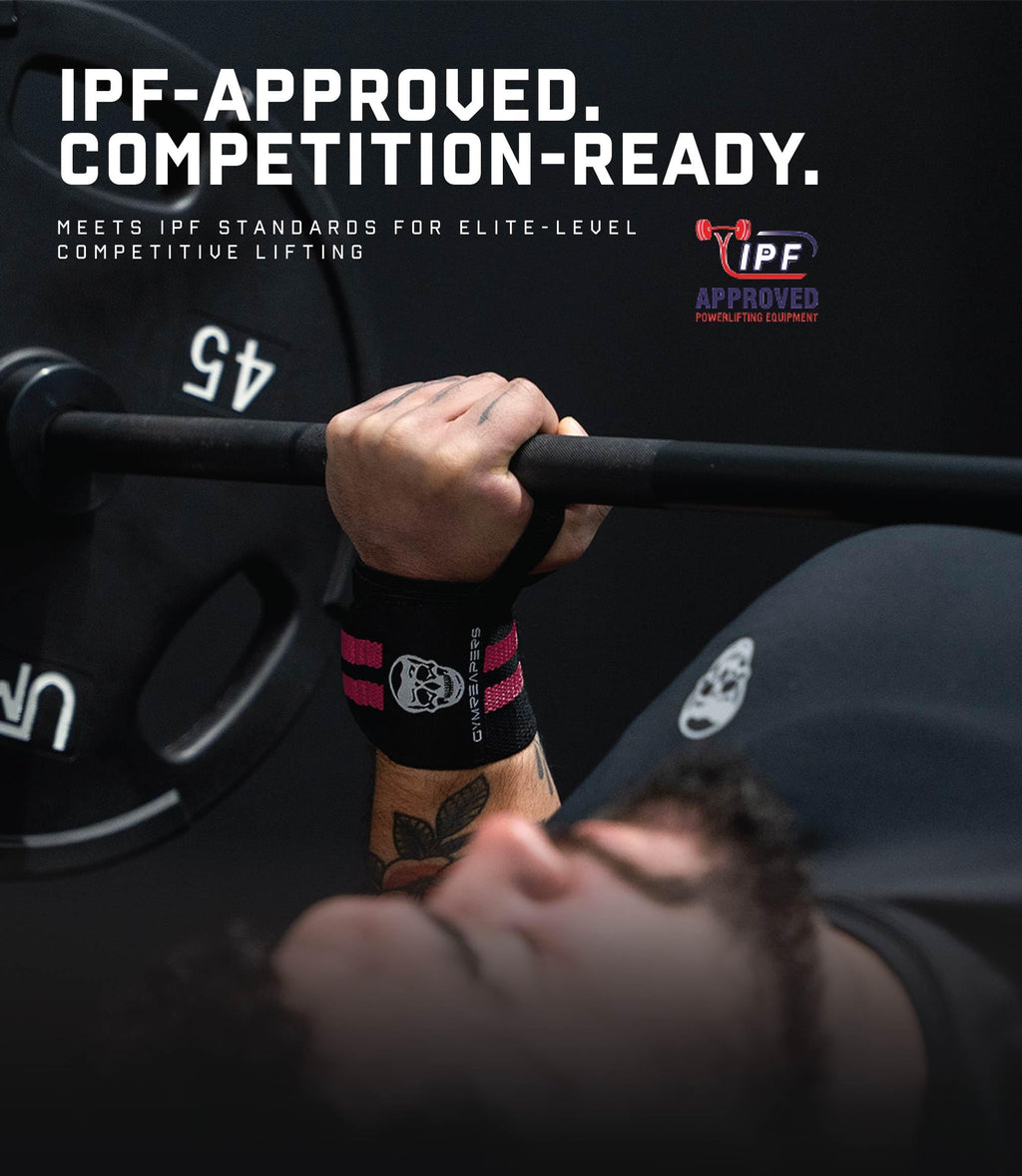 Gymreapers Weightlifting Wrist Wraps (IPF Approved) Professional Quality Wrist Support with Heavy Duty Thumb Loop - Best Wrap for Powerlifting Competition, Strength Training, Bodybuilding