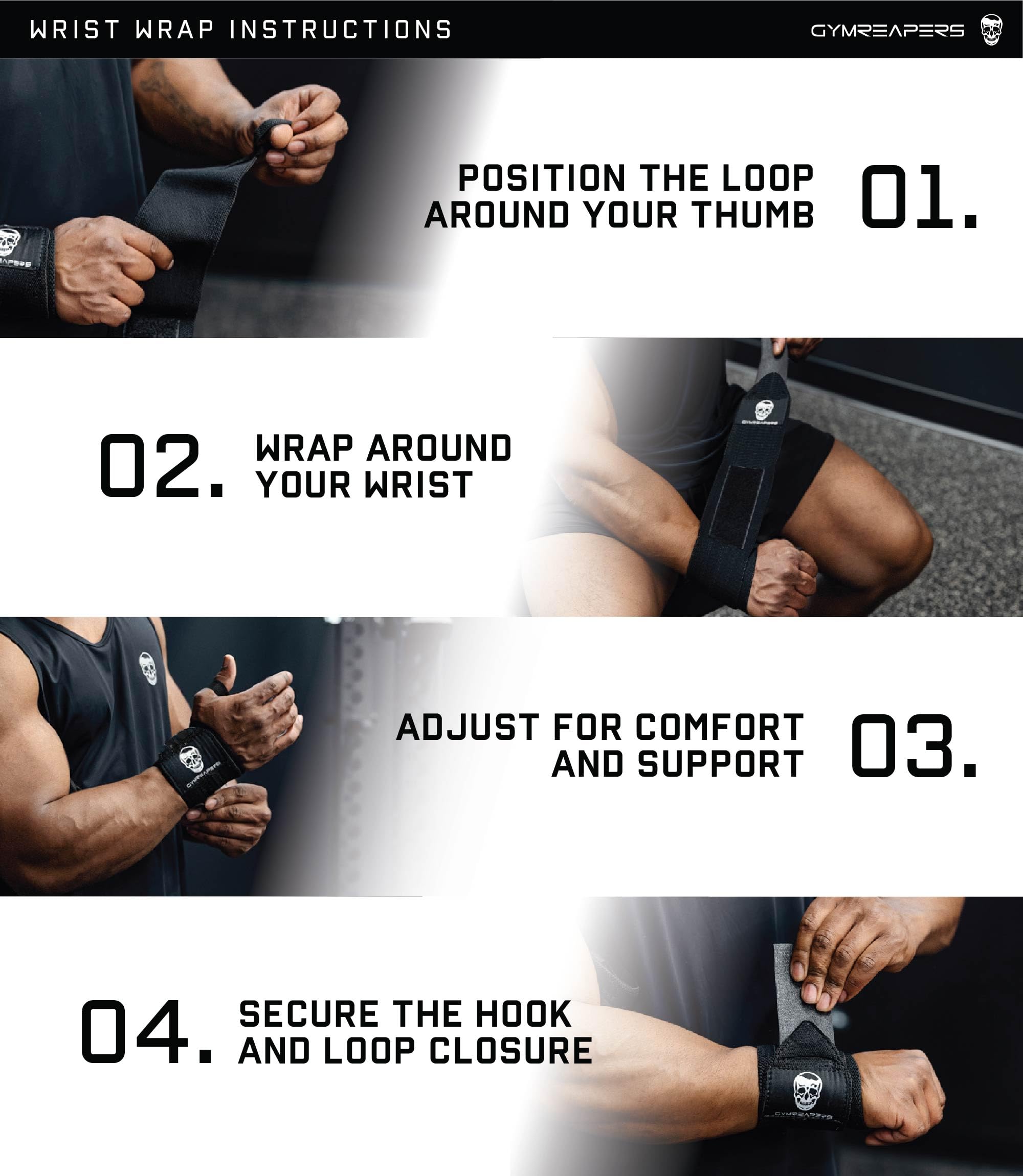 Gymreapers Weightlifting Wrist Wraps (IPF Approved) Professional Quality Wrist Support with Heavy Duty Thumb Loop - Best Wrap for Powerlifting Competition, Strength Training, Bodybuilding