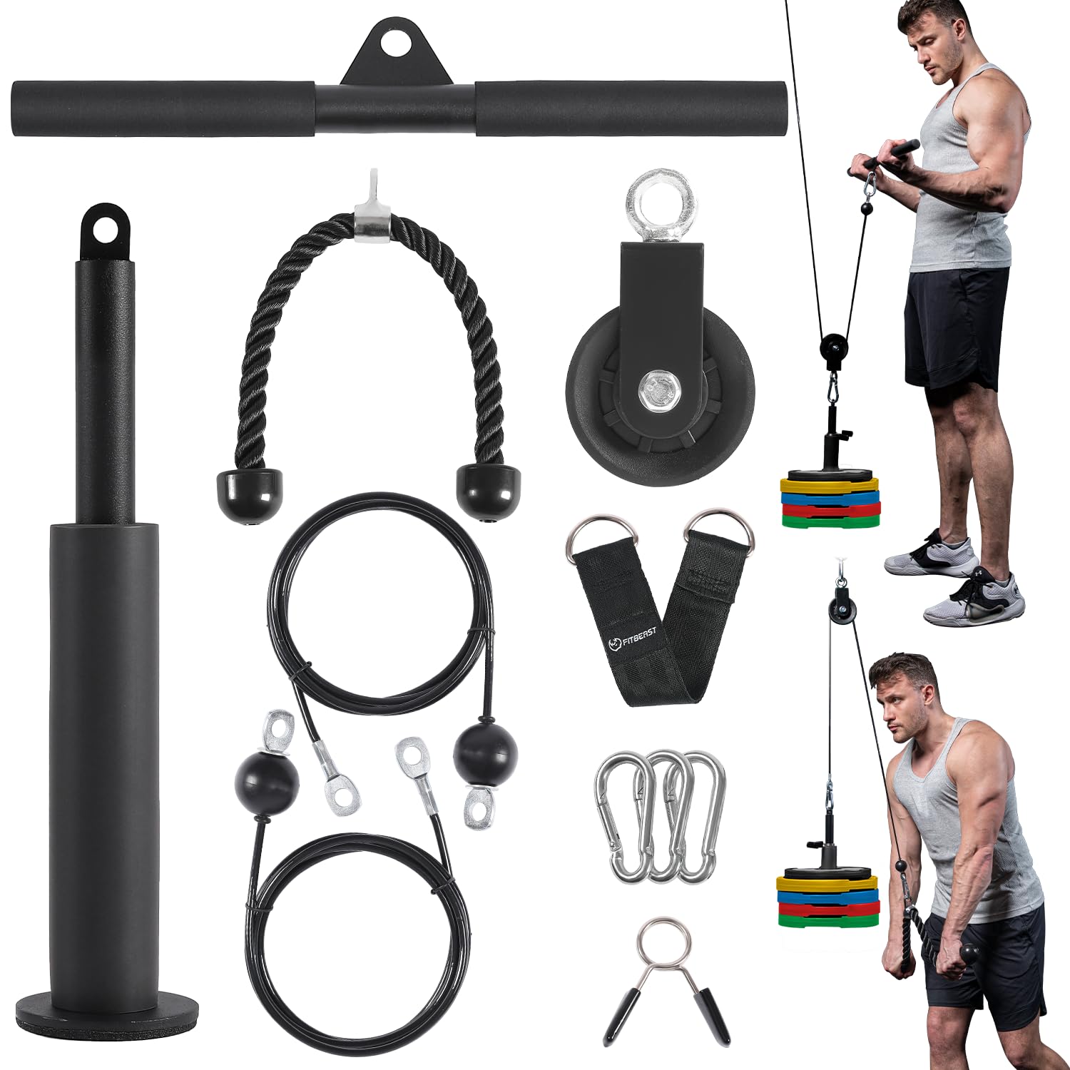 FitBeast Pulley System Gym, Cable Weight Pulley System for Gym LAT Pulldown, Biceps Curl Workout, Ideal Home Gym Equipment for Forearm, Shoulder, Strength Training