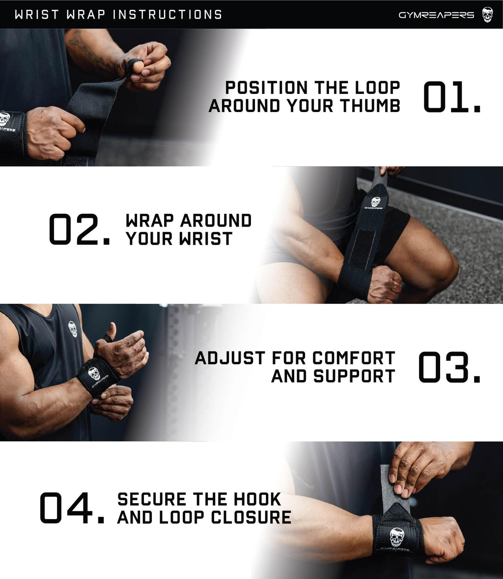 Gymreapers Weightlifting Wrist Wraps (IPF Approved) Professional Quality Wrist Support with Heavy Duty Thumb Loop - Best Wrap for Powerlifting Competition, Strength Training, Bodybuilding