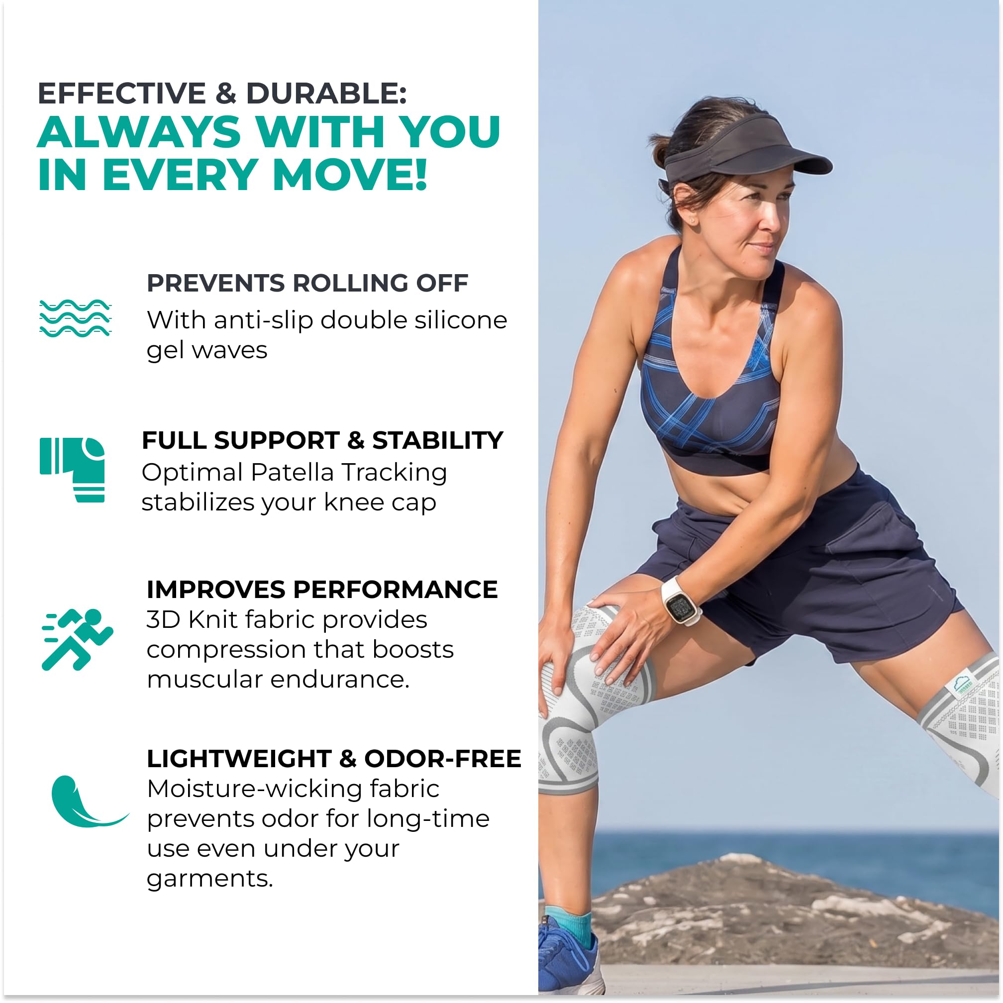 Modvel Compression Knee Brace for Women & Men, 2-Pack Knee Brace for Running Knee Pain, Knee Support Compression Sleeve, Workout Sports Knee Braces for Meniscus Tear, ACL & Arthritis Pain Relief