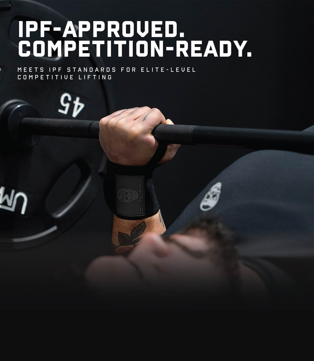 Gymreapers Weightlifting Wrist Wraps (IPF Approved) Professional Quality Wrist Support with Heavy Duty Thumb Loop - Best Wrap for Powerlifting Competition, Strength Training, Bodybuilding