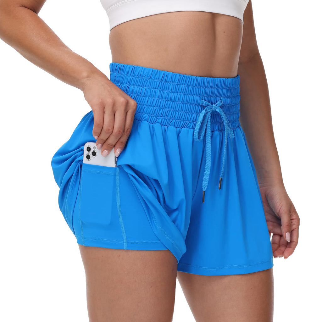 Blaosn Flowy Athletic Shorts for Women Gym Workout Running Short Pants High Waist Skort with Pocket Casual Summer Clothes