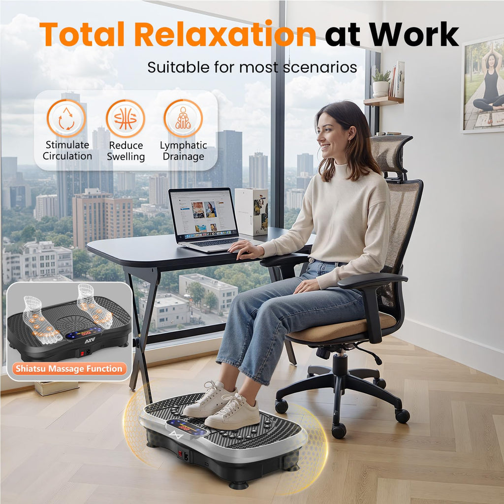 AXV Vibration Plate Fitness Platform Exercise Machine Vibrating Shaking Full Body Shaker Workout Vibrate Stand Shake Board Sport for Weight Loss Fat Burner for Gym Home Office