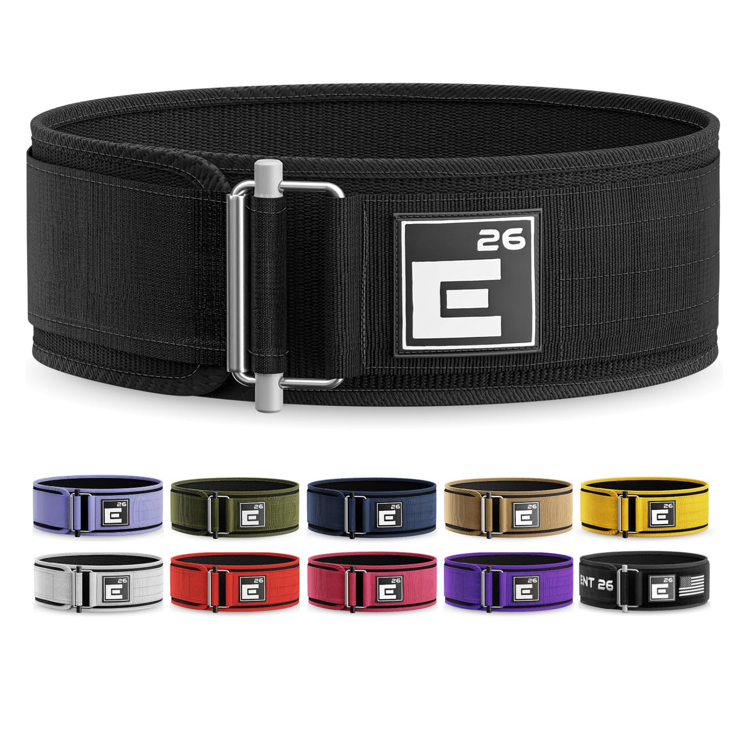 Element 26 Self-Locking Weight Lifting Belt - 4-Inch Nylon Support for Men and Women - Squat and Deadlift - Gym Training