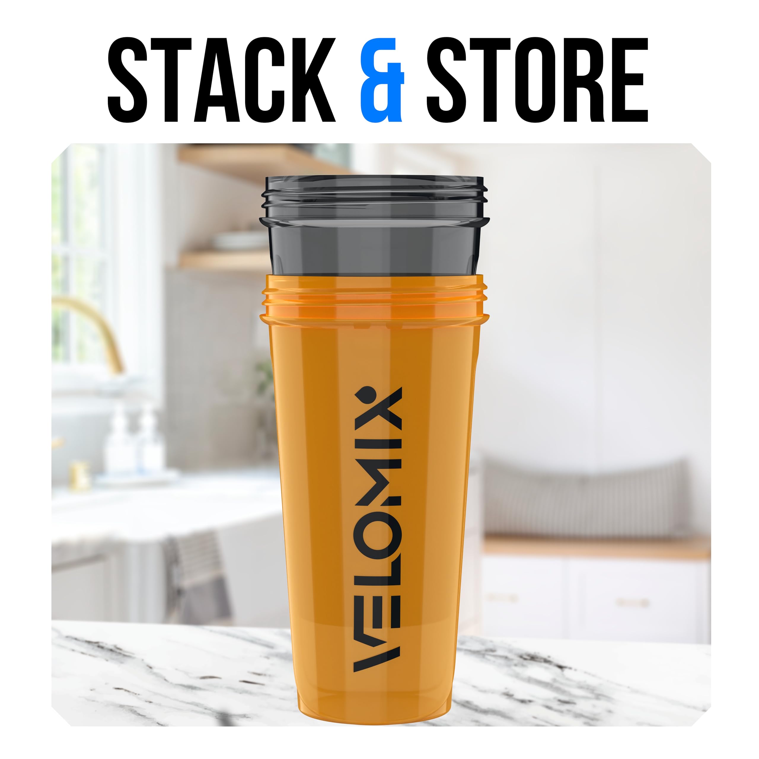 VELOMIX -2 Pack- 28 oz Protein Shaker Bottles for Protein Mixes - 2x Wire Whisk | Leak Proof Shaker Cups for Protein Shakes | Protein Shaker Bottle Pack (Black/Transparent)