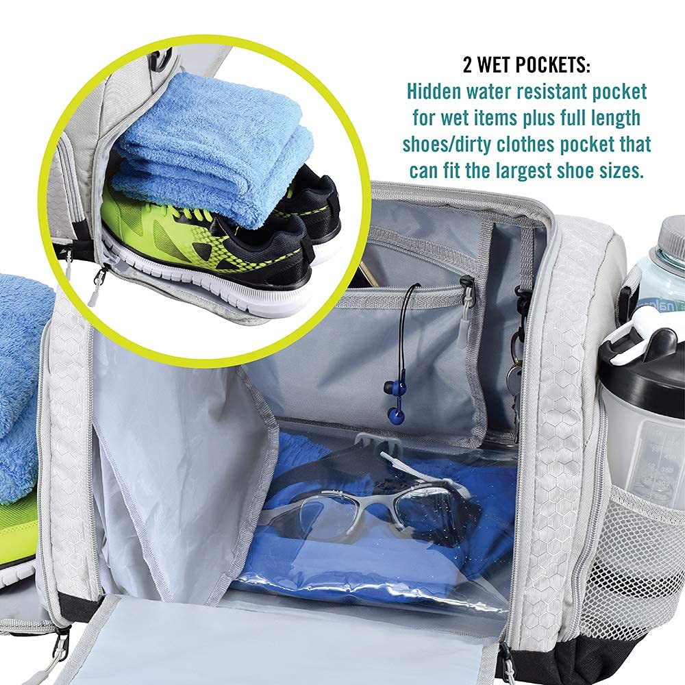 Ultimate Gym Bag 2.0: The Durable Crowdsource Designed Duffel Bag with 10 Optimal Compartments Including Water Resistant Pouch