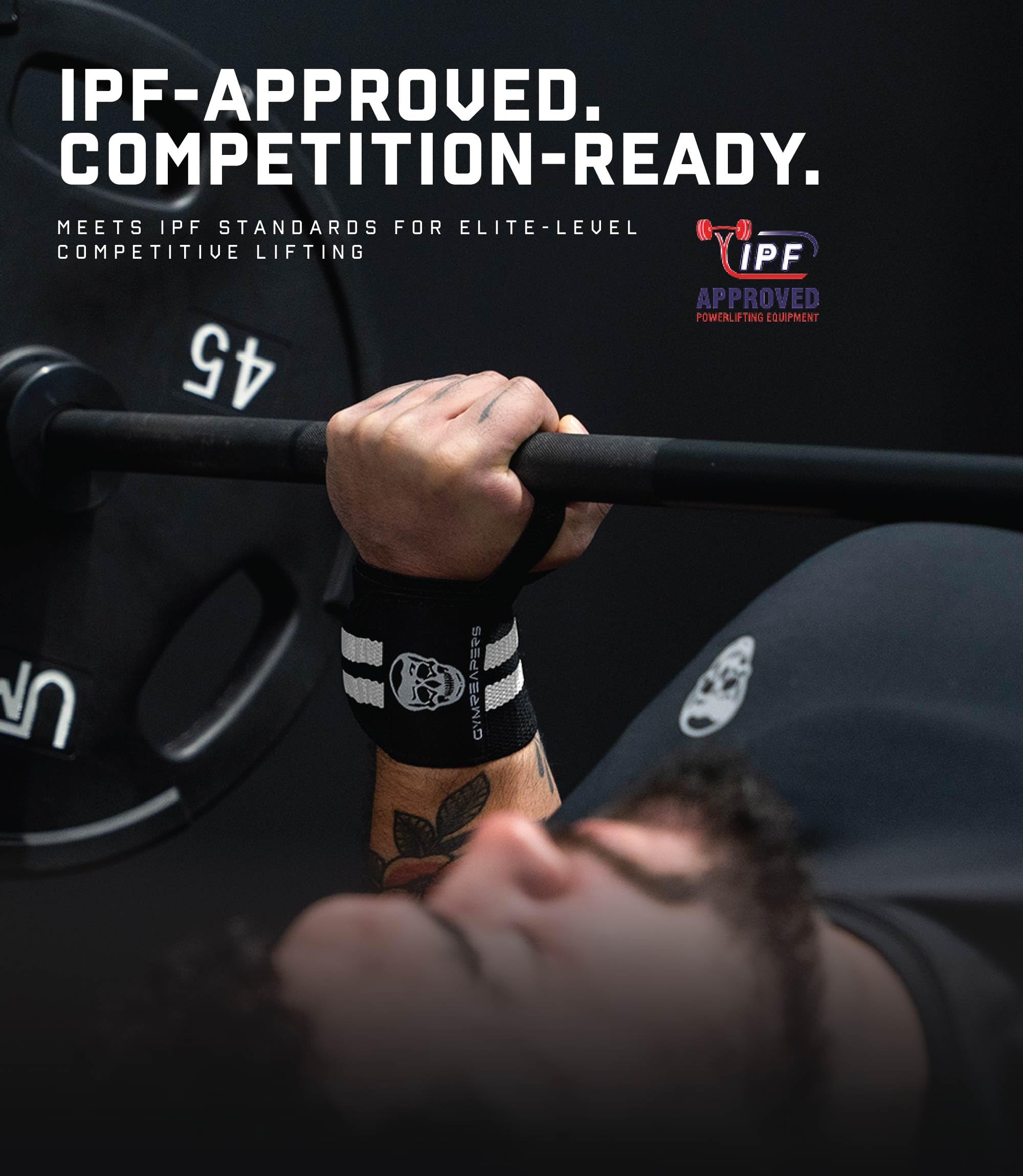 Gymreapers Weightlifting Wrist Wraps (IPF Approved) Professional Quality Wrist Support with Heavy Duty Thumb Loop - Best Wrap for Powerlifting Competition, Strength Training, Bodybuilding