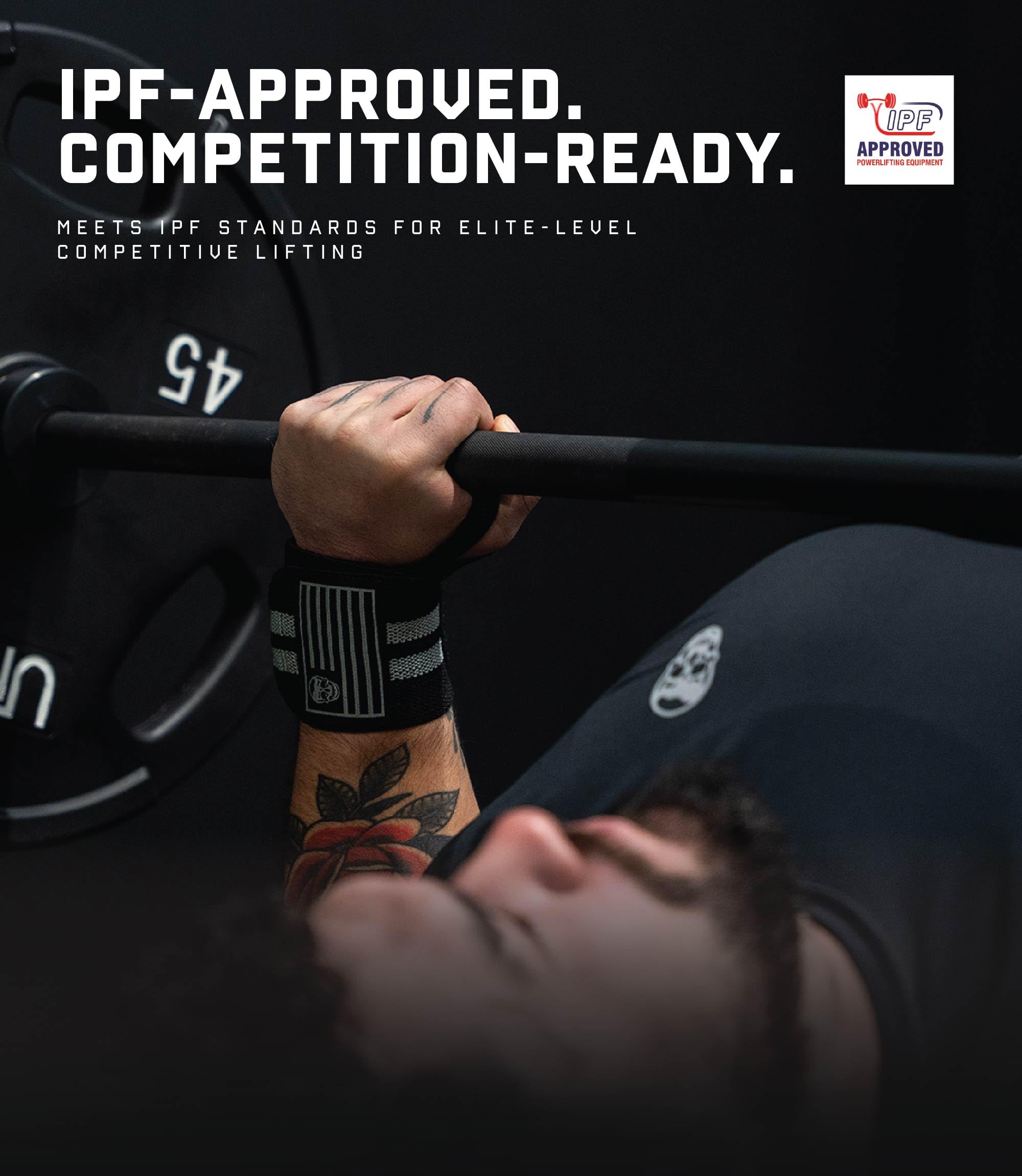 Gymreapers Weightlifting Wrist Wraps (IPF Approved) Professional Quality Wrist Support with Heavy Duty Thumb Loop - Best Wrap for Powerlifting Competition, Strength Training, Bodybuilding
