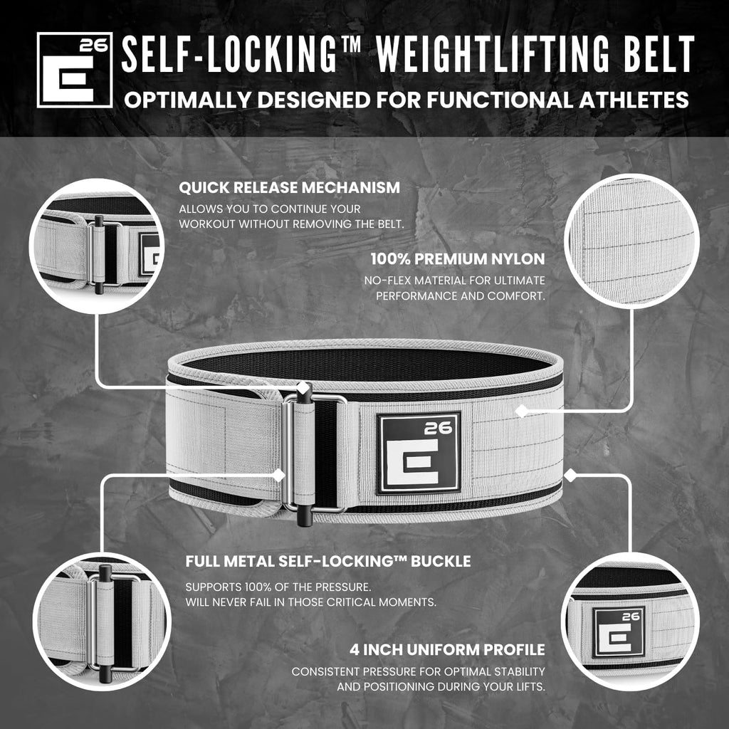 Element 26 Self-Locking Weight Lifting Belt - 4-Inch Nylon Support for Men and Women - Squat and Deadlift - Gym Training
