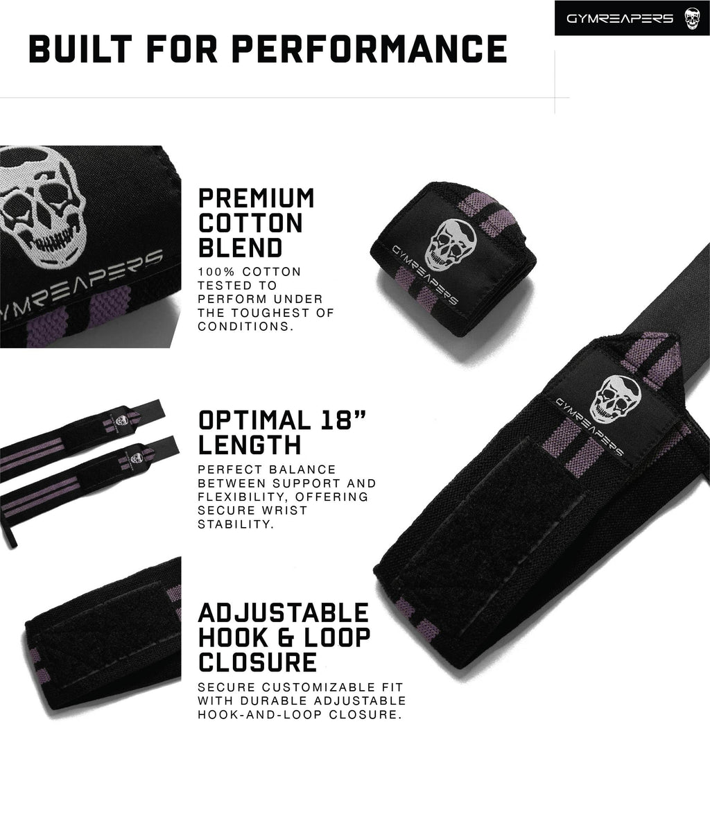 Gymreapers Weightlifting Wrist Wraps (IPF Approved) Professional Quality Wrist Support with Heavy Duty Thumb Loop - Best Wrap for Powerlifting Competition, Strength Training, Bodybuilding