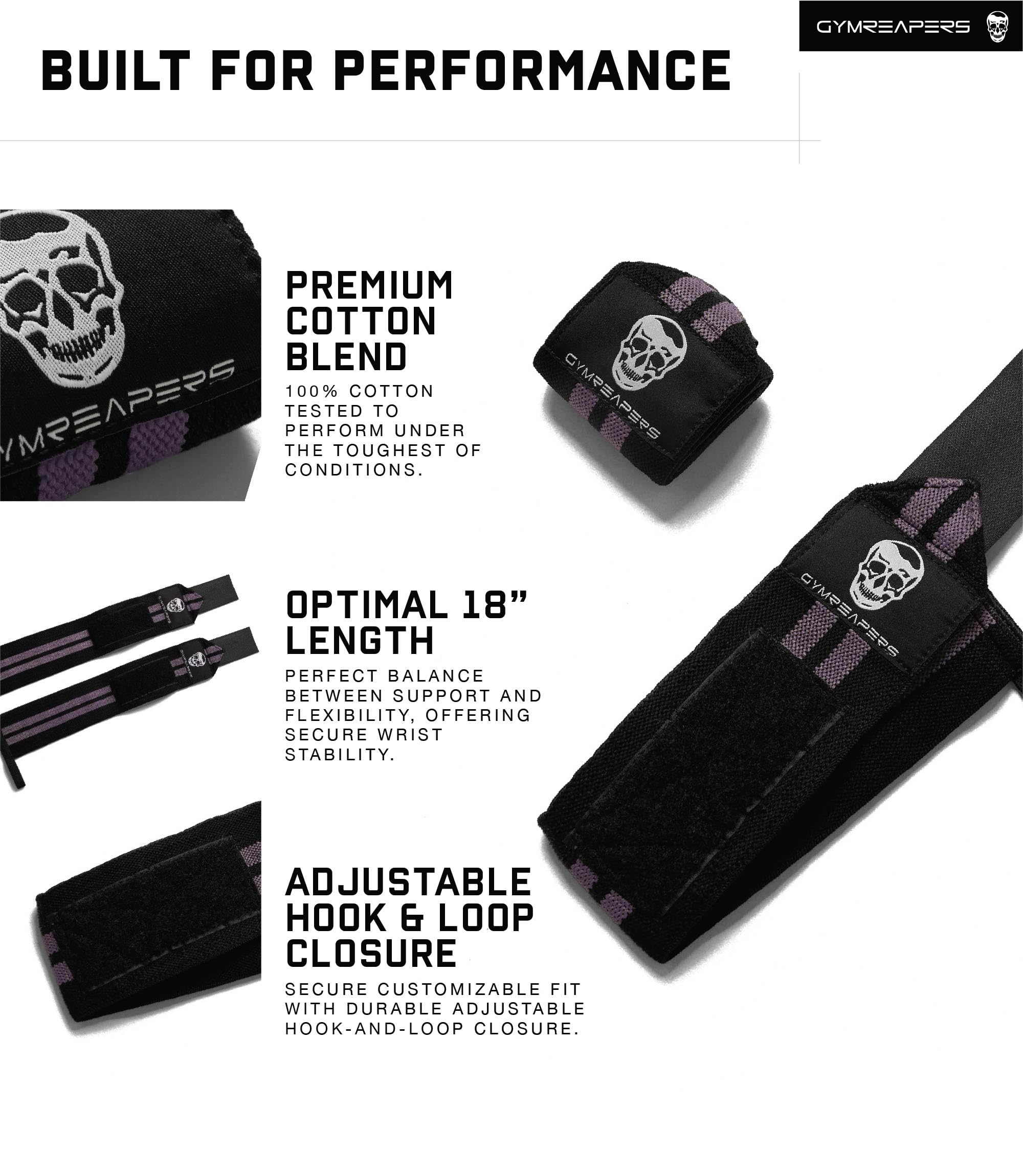 Gymreapers Weightlifting Wrist Wraps (IPF Approved) Professional Quality Wrist Support with Heavy Duty Thumb Loop - Best Wrap for Powerlifting Competition, Strength Training, Bodybuilding