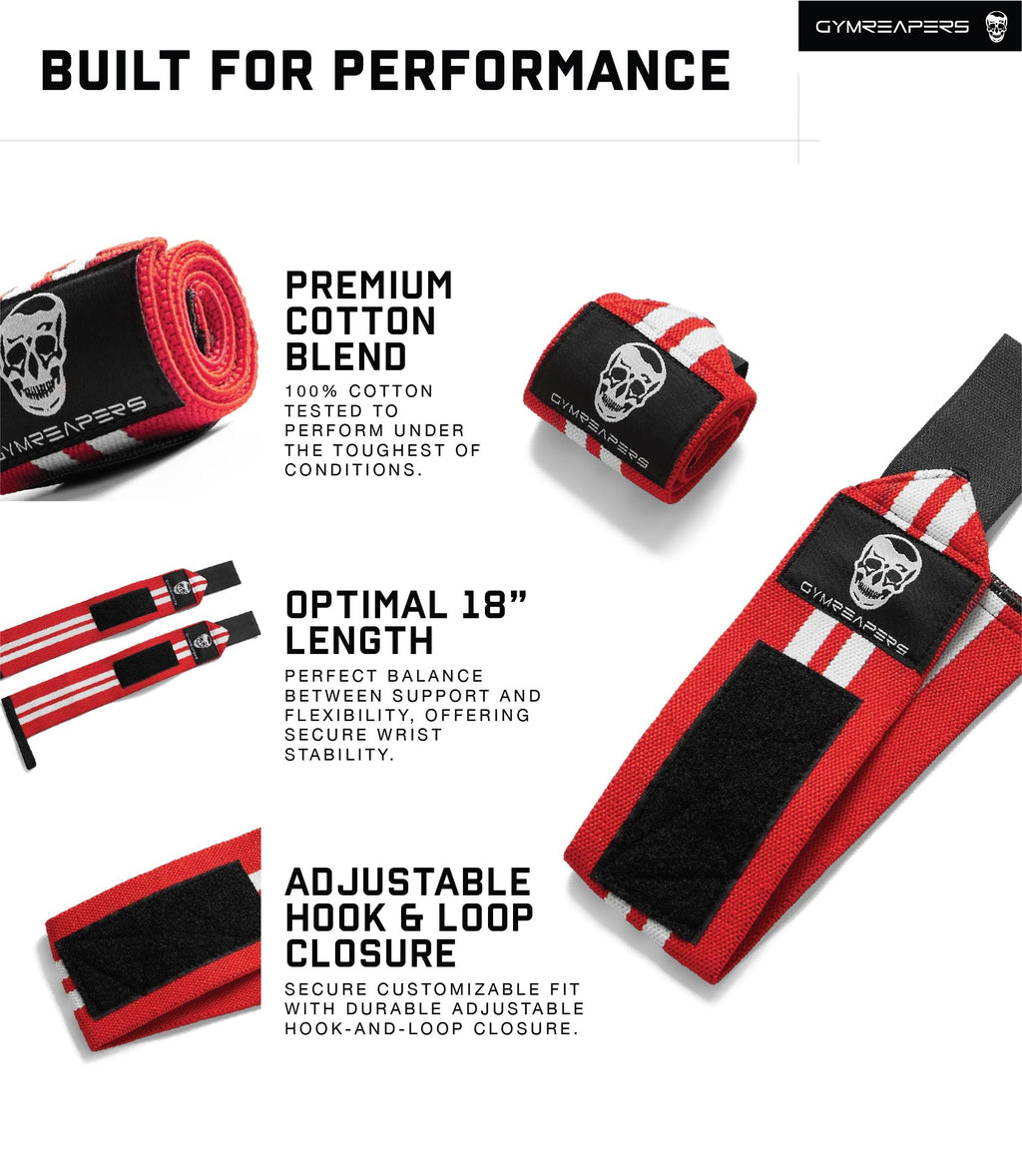 Gymreapers Weightlifting Wrist Wraps (IPF Approved) Professional Quality Wrist Support with Heavy Duty Thumb Loop - Best Wrap for Powerlifting Competition, Strength Training, Bodybuilding