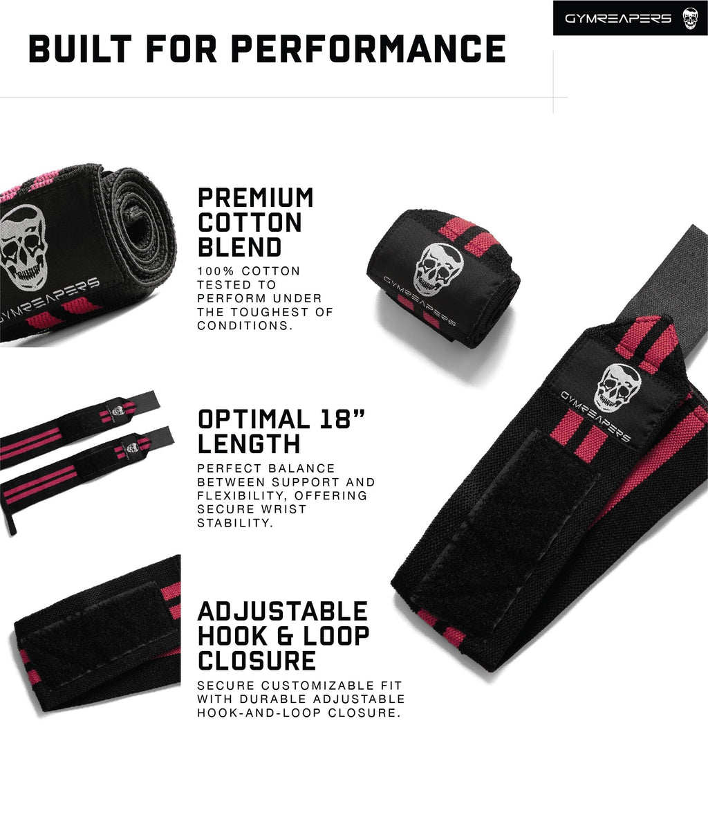 Gymreapers Weightlifting Wrist Wraps (IPF Approved) Professional Quality Wrist Support with Heavy Duty Thumb Loop - Best Wrap for Powerlifting Competition, Strength Training, Bodybuilding