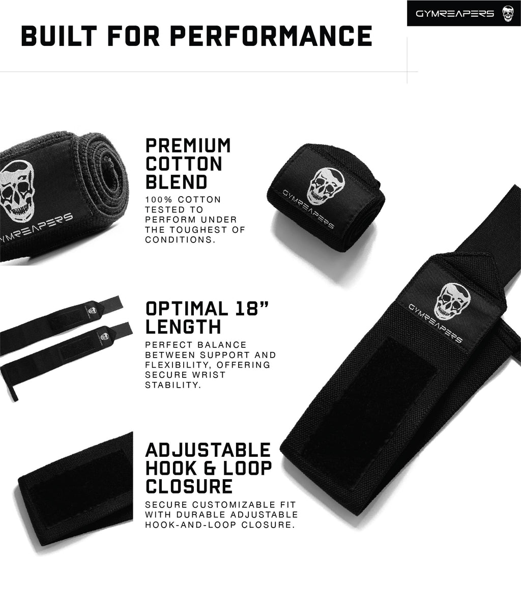 Gymreapers Weightlifting Wrist Wraps (IPF Approved) Professional Quality Wrist Support with Heavy Duty Thumb Loop - Best Wrap for Powerlifting Competition, Strength Training, Bodybuilding
