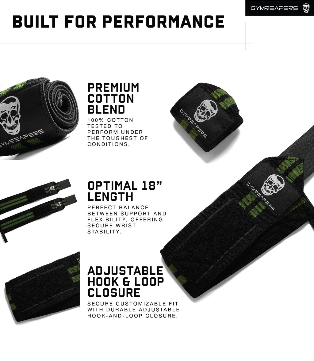 Gymreapers Weightlifting Wrist Wraps (IPF Approved) Professional Quality Wrist Support with Heavy Duty Thumb Loop - Best Wrap for Powerlifting Competition, Strength Training, Bodybuilding