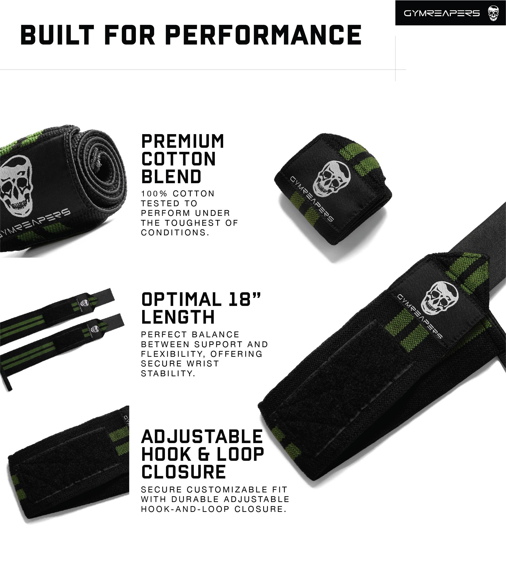 Gymreapers Weightlifting Wrist Wraps (IPF Approved) Professional Quality Wrist Support with Heavy Duty Thumb Loop - Best Wrap for Powerlifting Competition, Strength Training, Bodybuilding