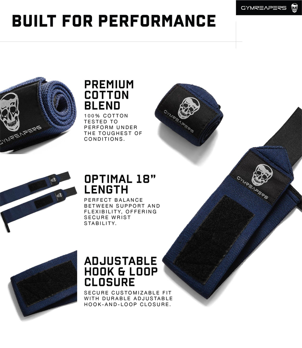 Gymreapers Weightlifting Wrist Wraps (IPF Approved) Professional Quality Wrist Support with Heavy Duty Thumb Loop - Best Wrap for Powerlifting Competition, Strength Training, Bodybuilding