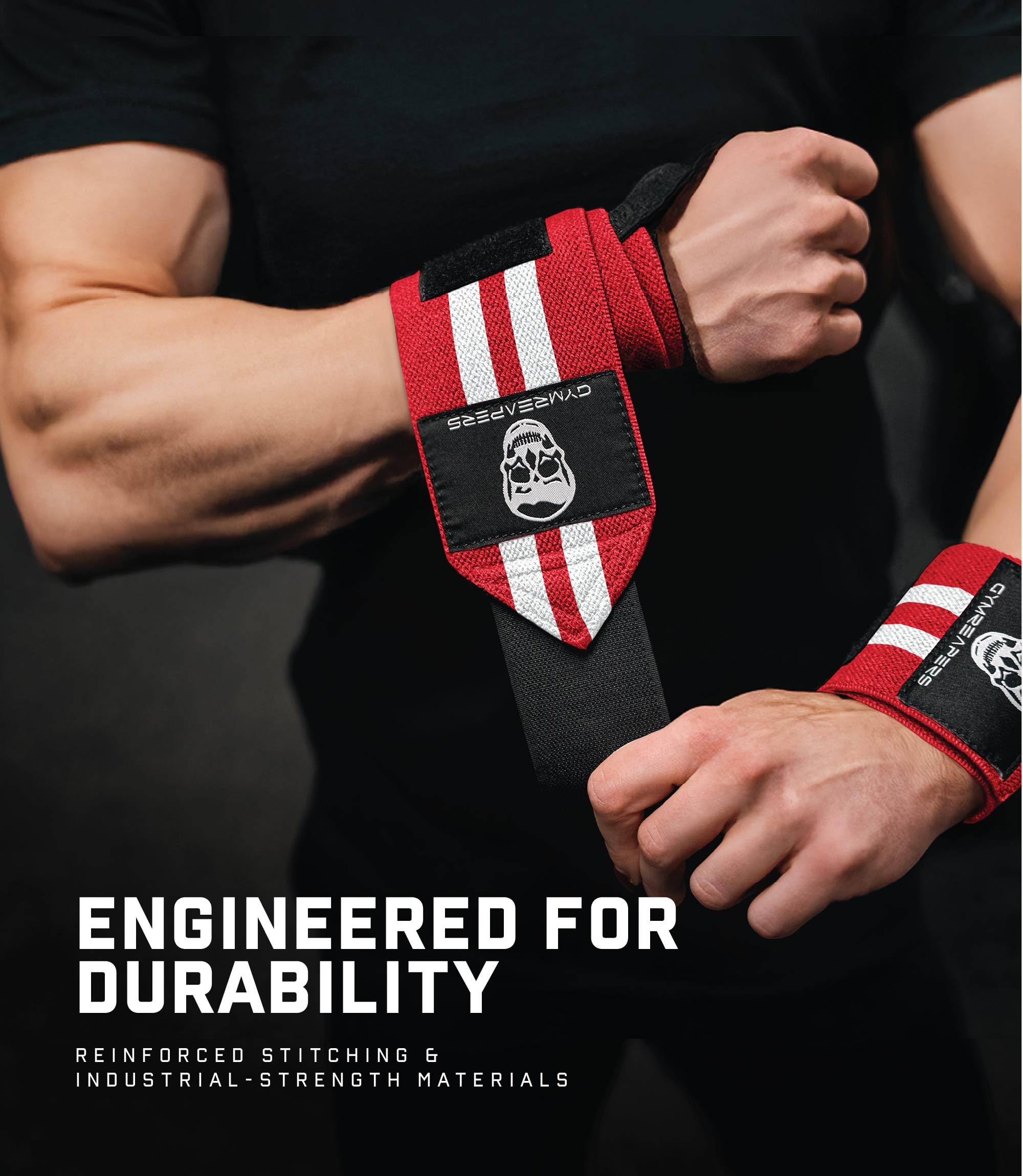 Gymreapers Weightlifting Wrist Wraps (IPF Approved) Professional Quality Wrist Support with Heavy Duty Thumb Loop - Best Wrap for Powerlifting Competition, Strength Training, Bodybuilding