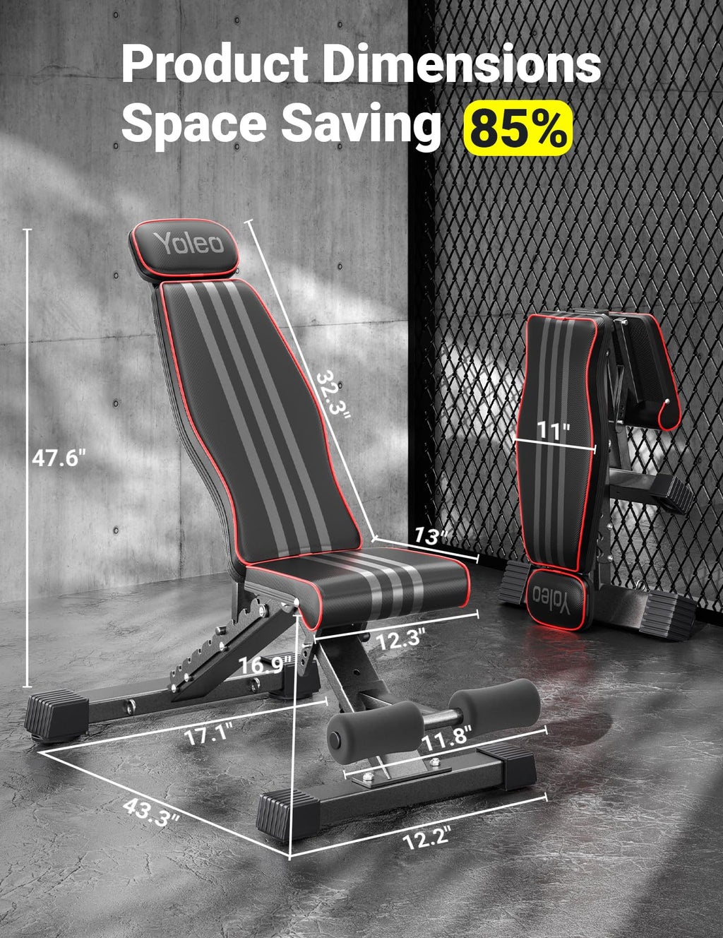 YOLEO Adjustable Weight Bench for Home Gym, ASTM-Certified 827LBS, 98% Pre-Assembled, Foldable Gym Bench with 84 Positions Incline Decline Flat, Wider Seat
