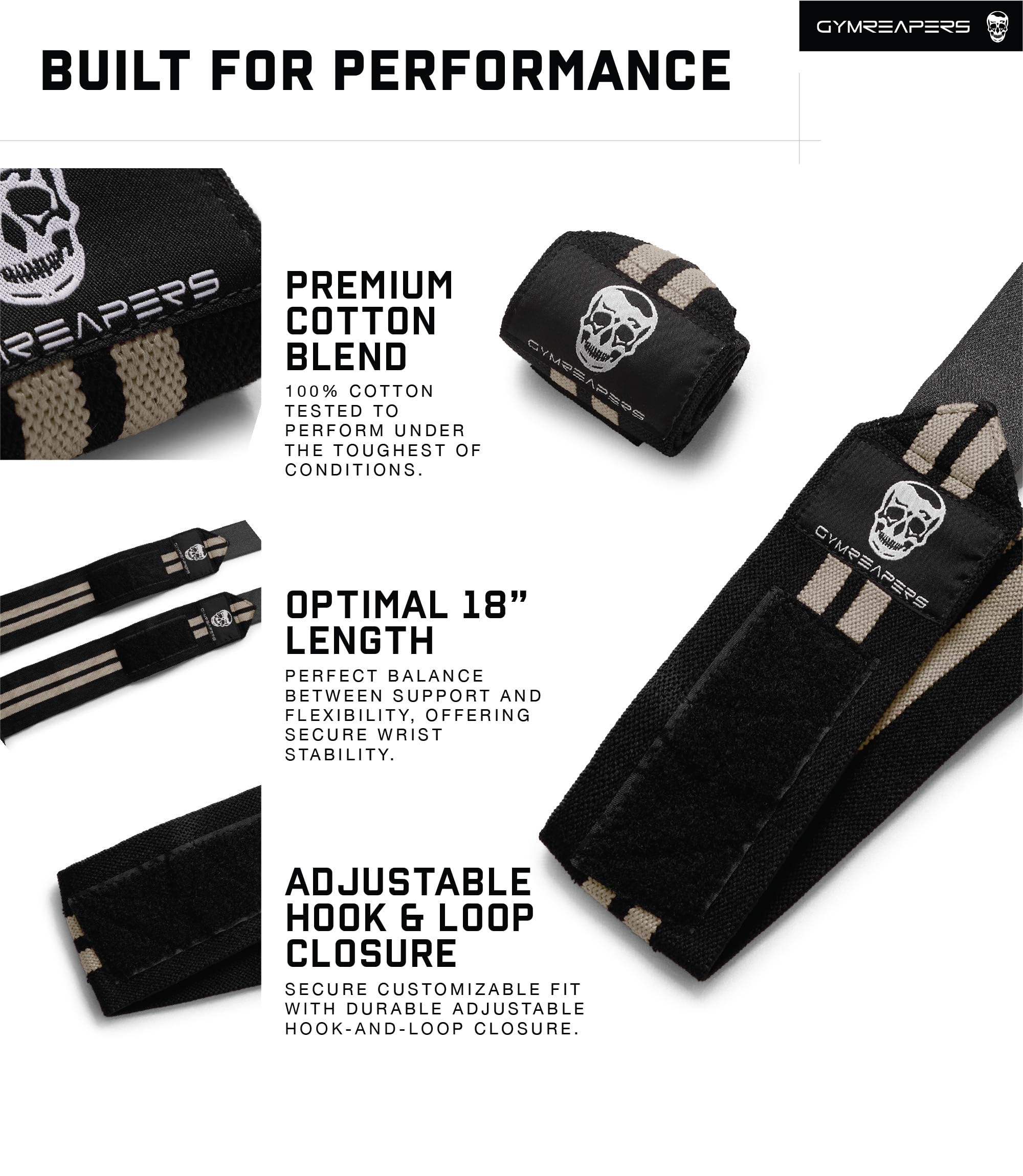 Gymreapers Weightlifting Wrist Wraps (IPF Approved) Professional Quality Wrist Support with Heavy Duty Thumb Loop - Best Wrap for Powerlifting Competition, Strength Training, Bodybuilding